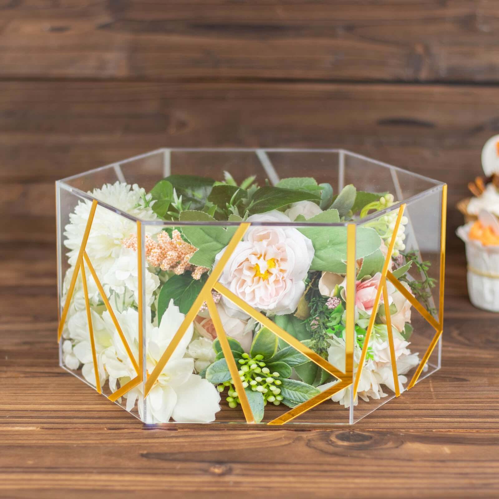 10x5 Clear and Gold Acrylic Hexagonal Cake Stand for Decorative Event Display