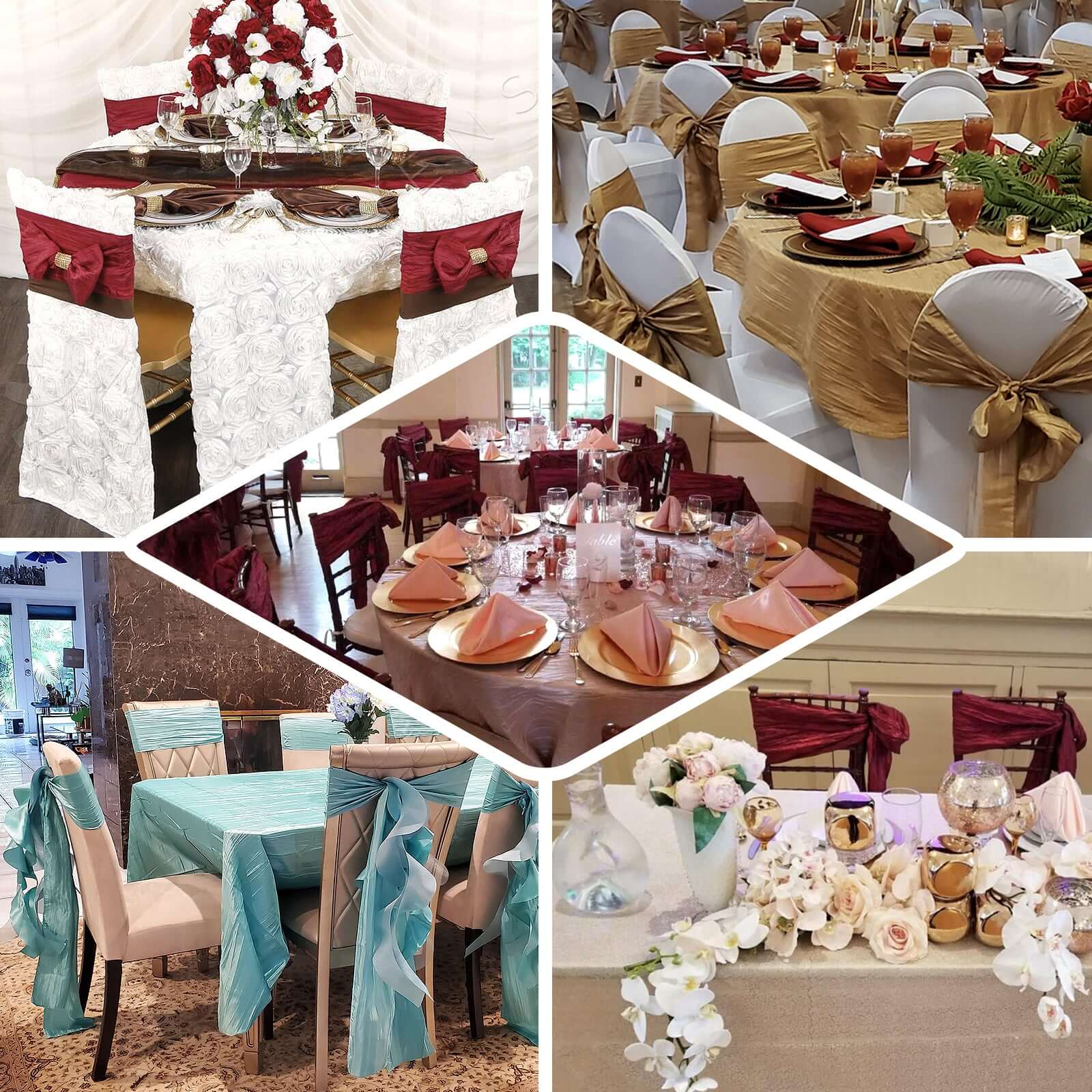 Gold Taffeta Chair Sashes - 5 Pack for Weddings & Events, Accordion Crinkle Style