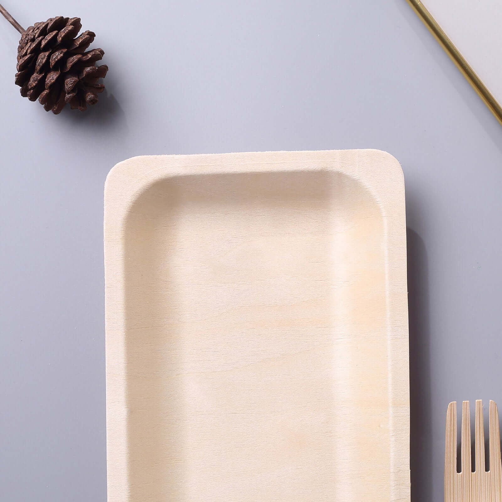 25-Pack Natural Birchwood 5x8 Rectangle Disposable Dessert Plates - Ideal for Special Events