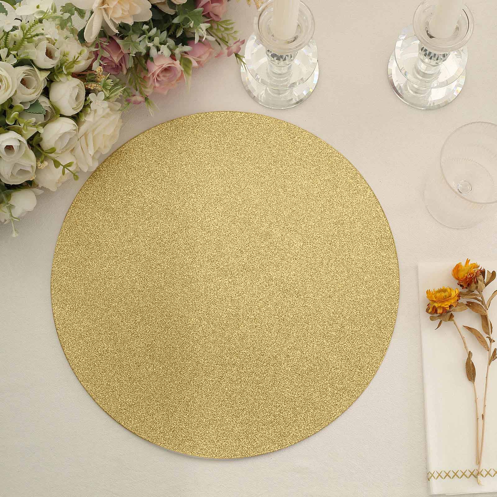 20-Piece Set of Disposable Gold Glitter Paper Placemats - 210GSM, 13" for Elegant Events
