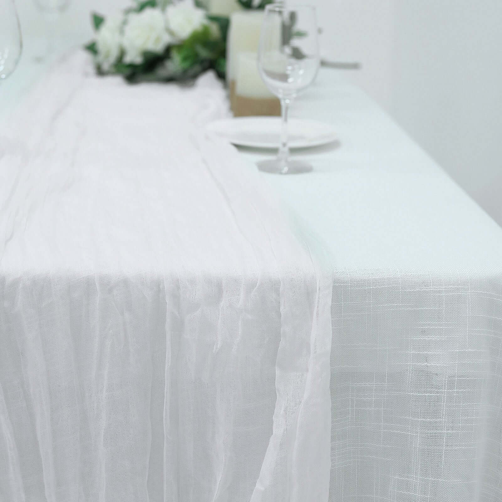 Soft White 10ft Cheesecloth Table Runner for Rustic Boho Decor
