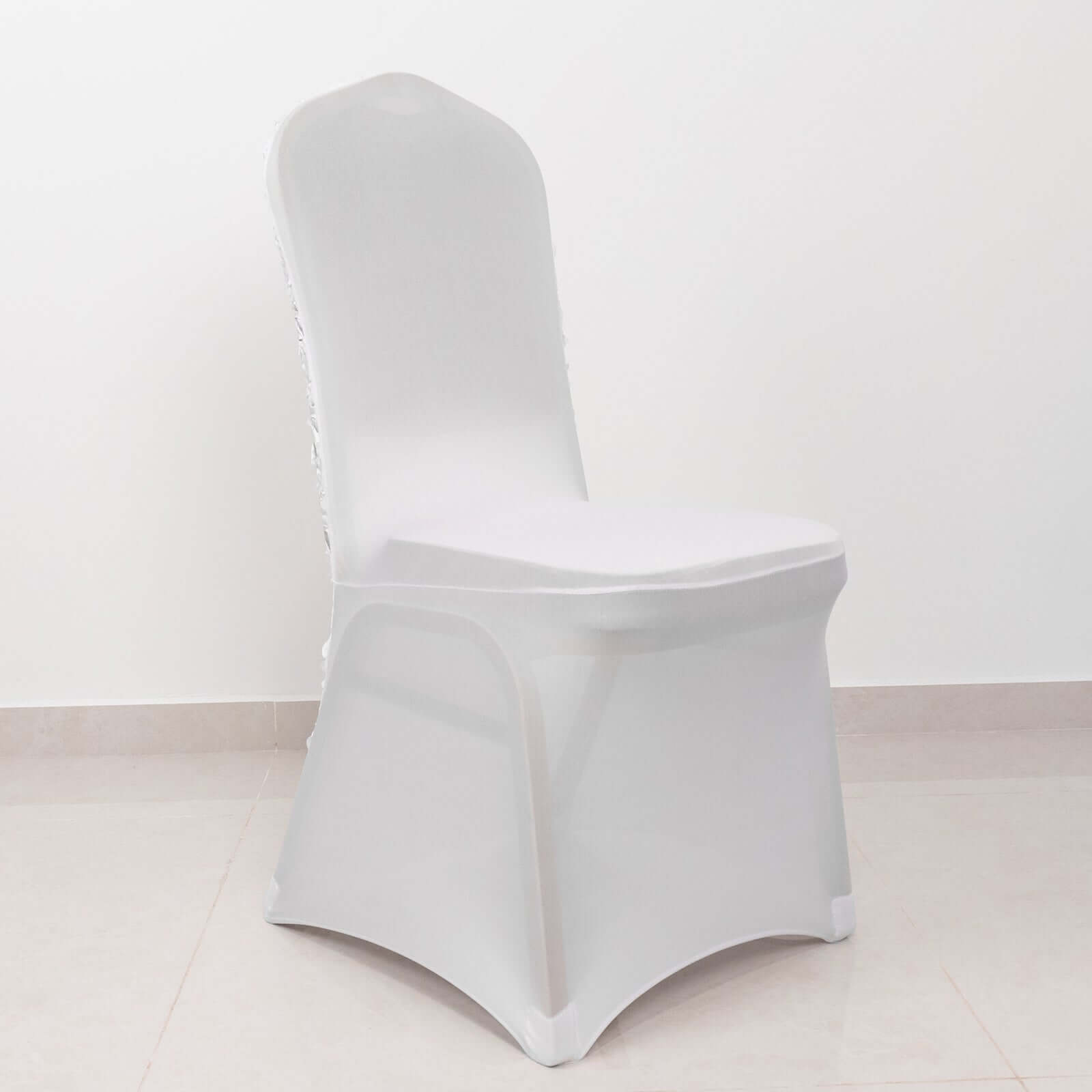 Hot Deal! White Satin Rosette Stretch Chair Covers for Banquet Chairs - Ideal for Elegant Gatherings
