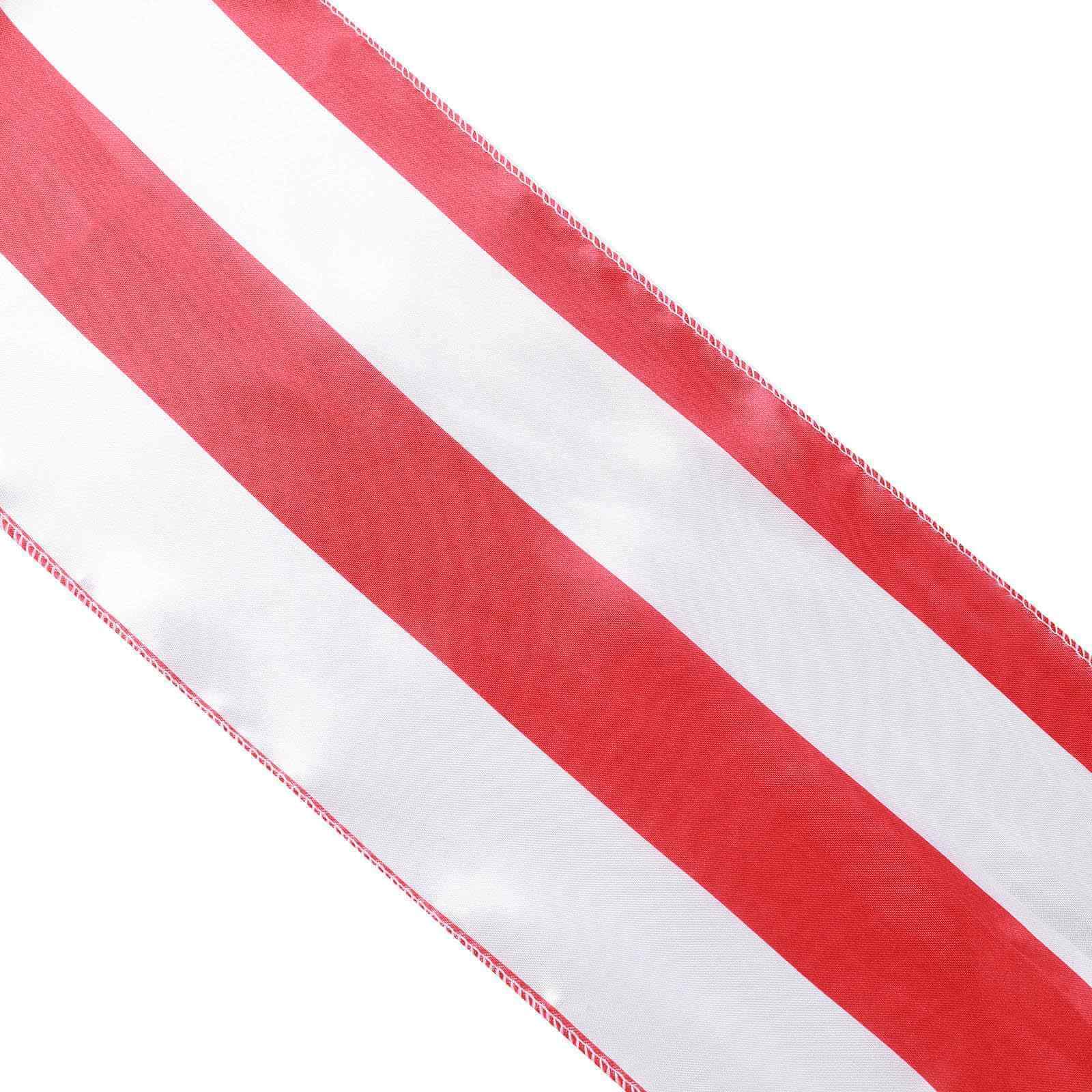 Hot Deal! 5-Piece Set of Satin Red/White Striped 6x108 Chair Sashes for Weddings and Gatherings