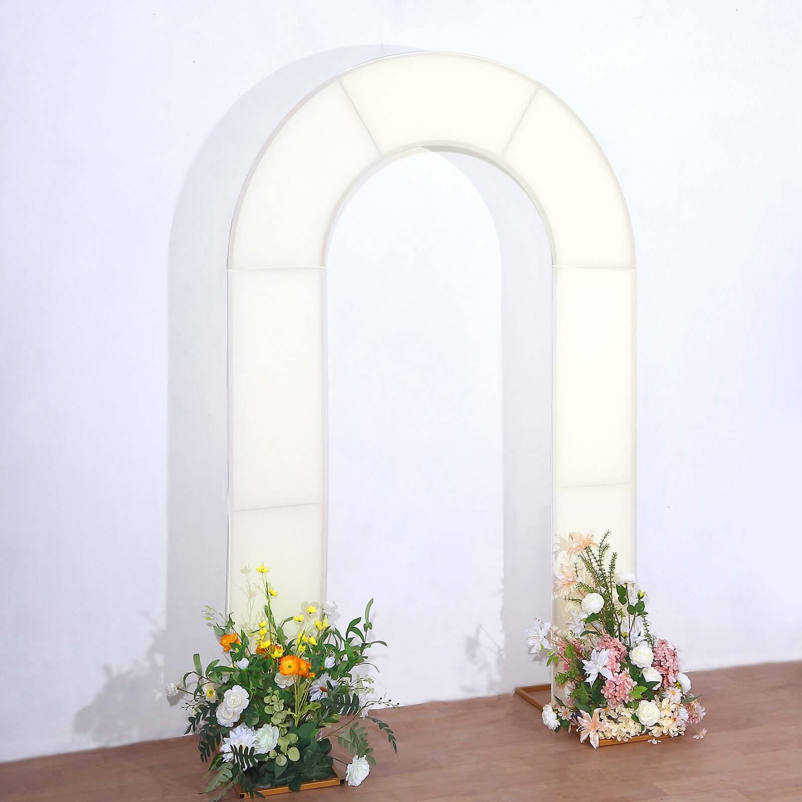 Premium 8ft Ivory Spandex U-Shaped Wedding Arch Cover - Double-Sided Slipcover