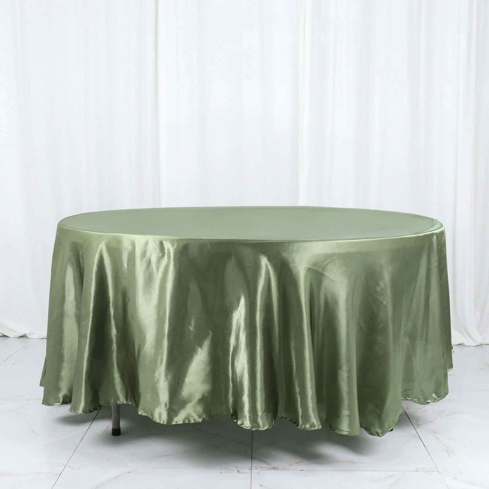 Lustrous Dusty Sage Green Satin Round Tablecloth, 108-Inch Diameter