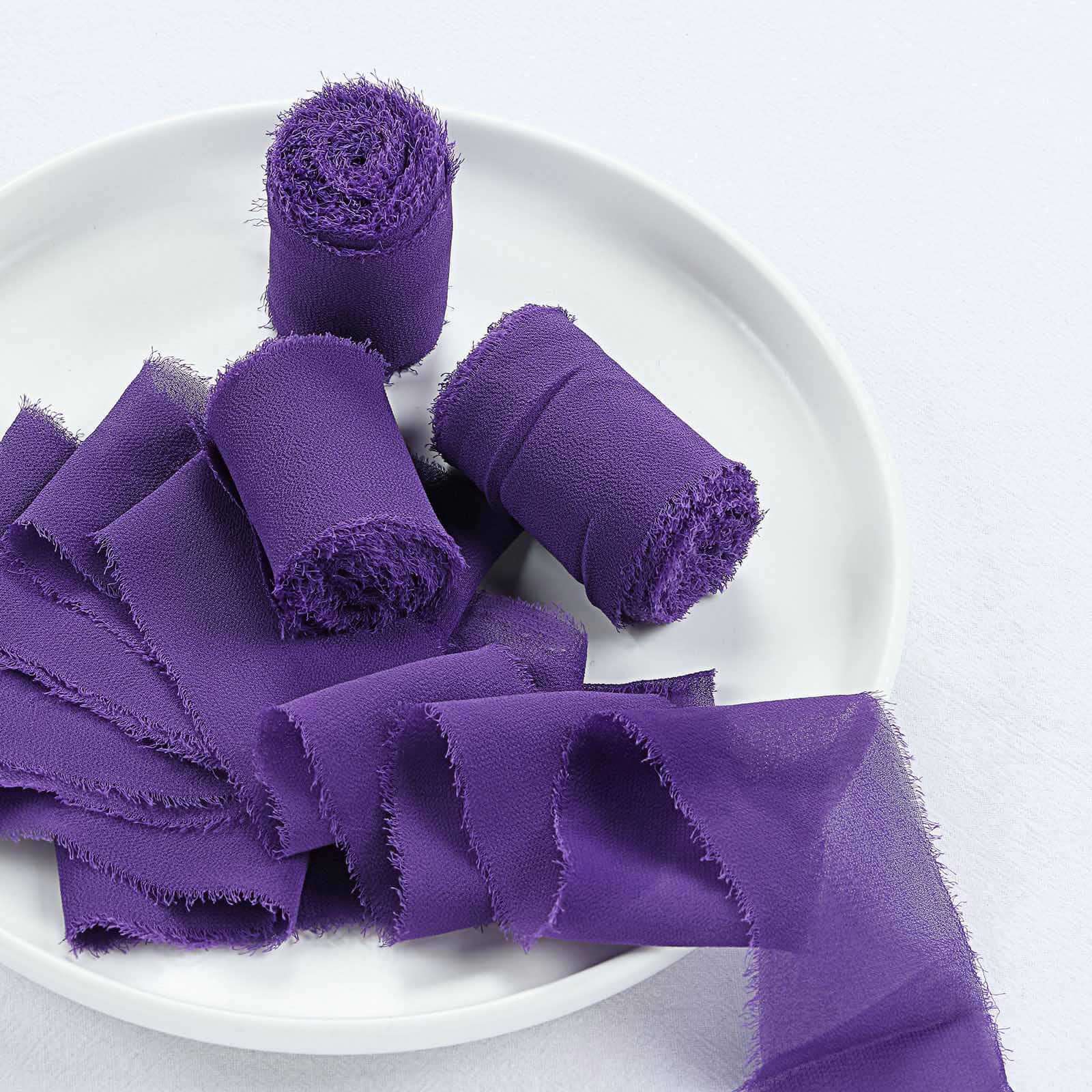 2-Pack 6-Yard Purple Silk-Like Chiffon Linen Ribbon Rolls for Wedding Decor & Gift Wrapping
