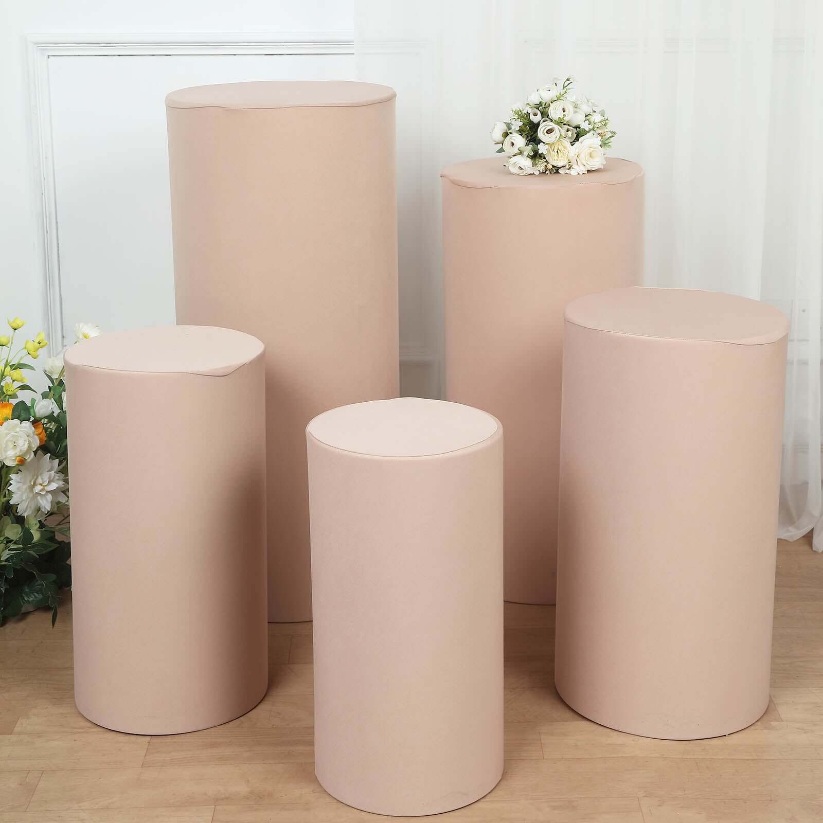 Amazing Deal! Set of 5 Nude Stretchable Spandex Cylinder Pedestal Stand Covers, 160 GSM