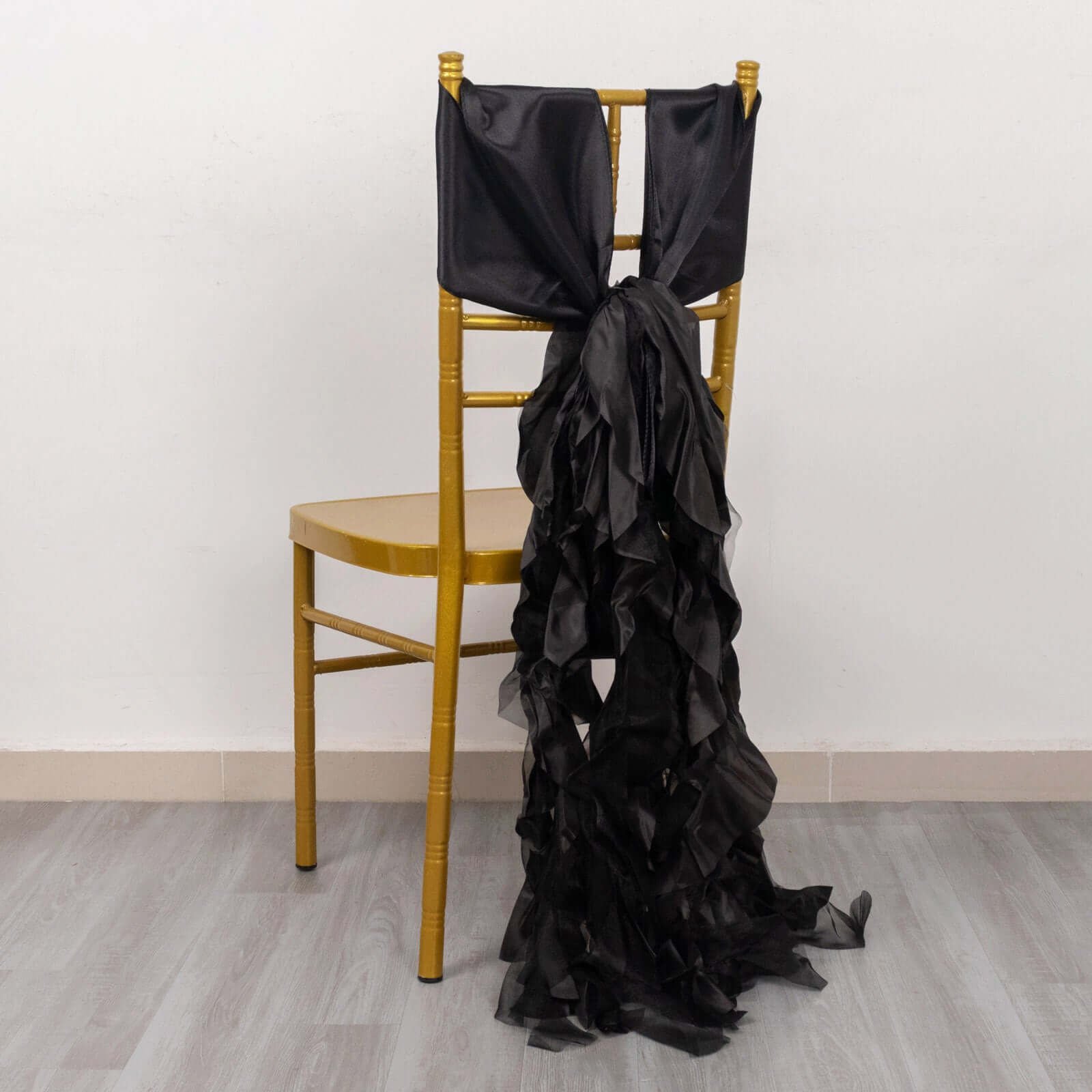 Special Offer! 5-Pack Black Chiffon Satin Curly Willow Chair Sashes for Wedding Decor