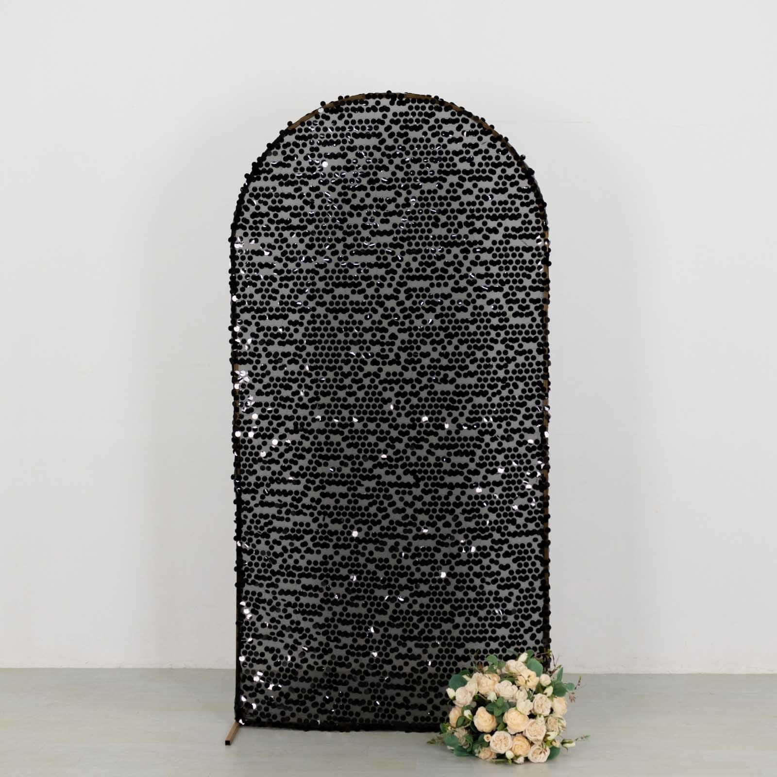 Hot! 7ft Black Sparkly Payette Sequin Fitted Wedding Arch Cover