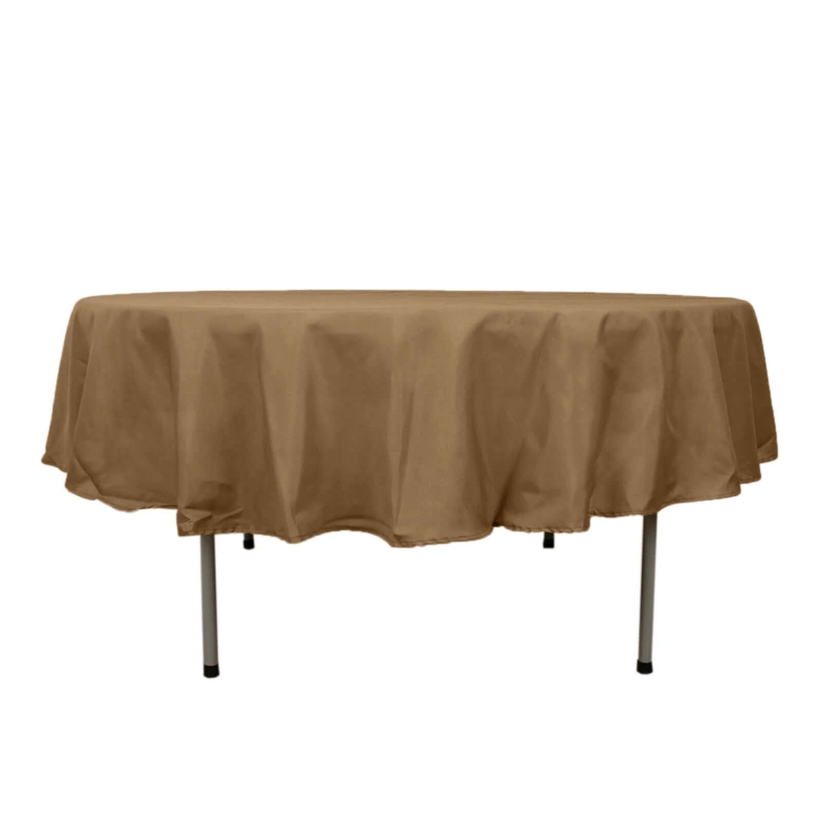 Taupe 90-Inch Polyester Round Tablecloth: Stain & Wrinkle-Resistant
