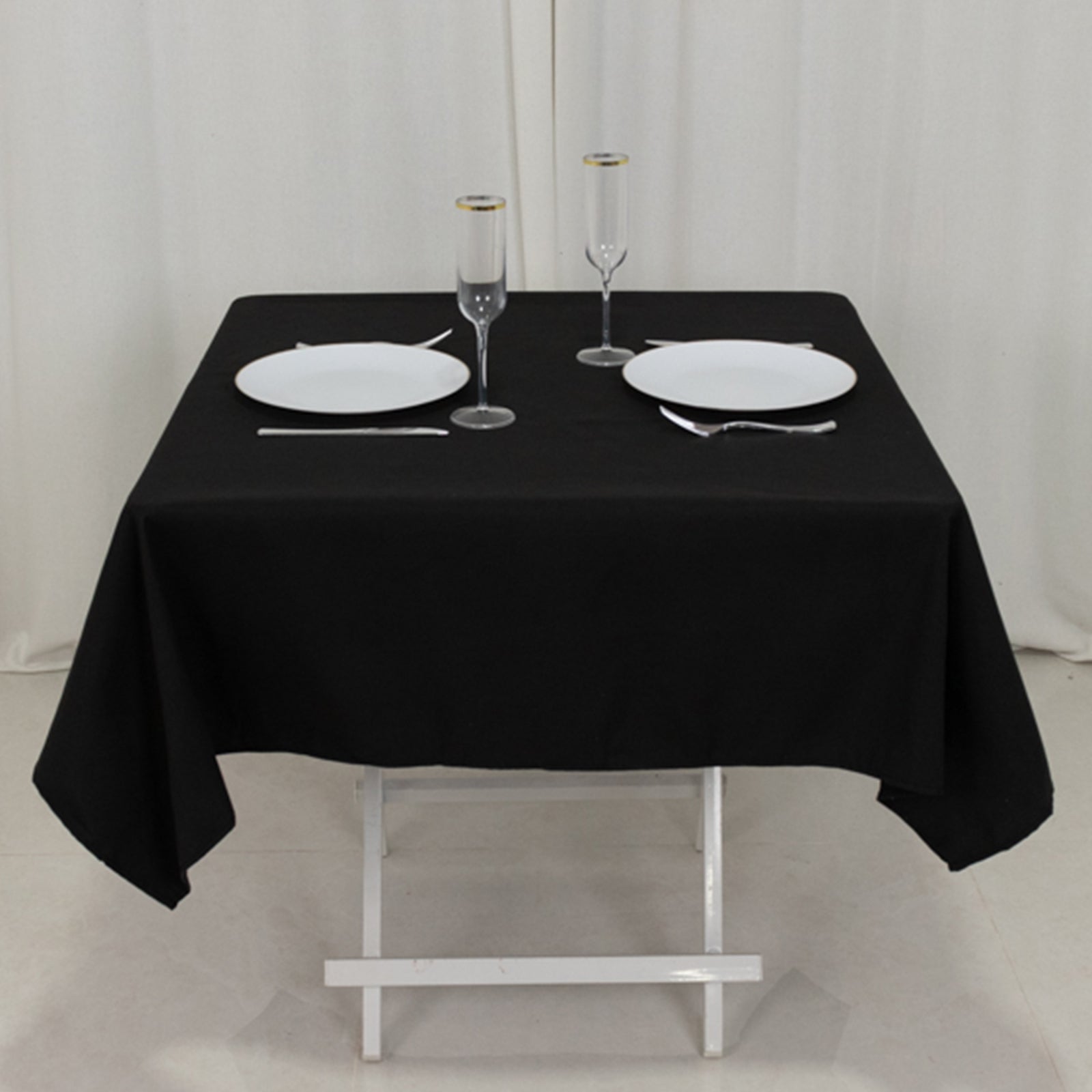 Black 54x54 Square Wrinkle-Resistant Cotton Blend Tablecloth for Modern Table Settings