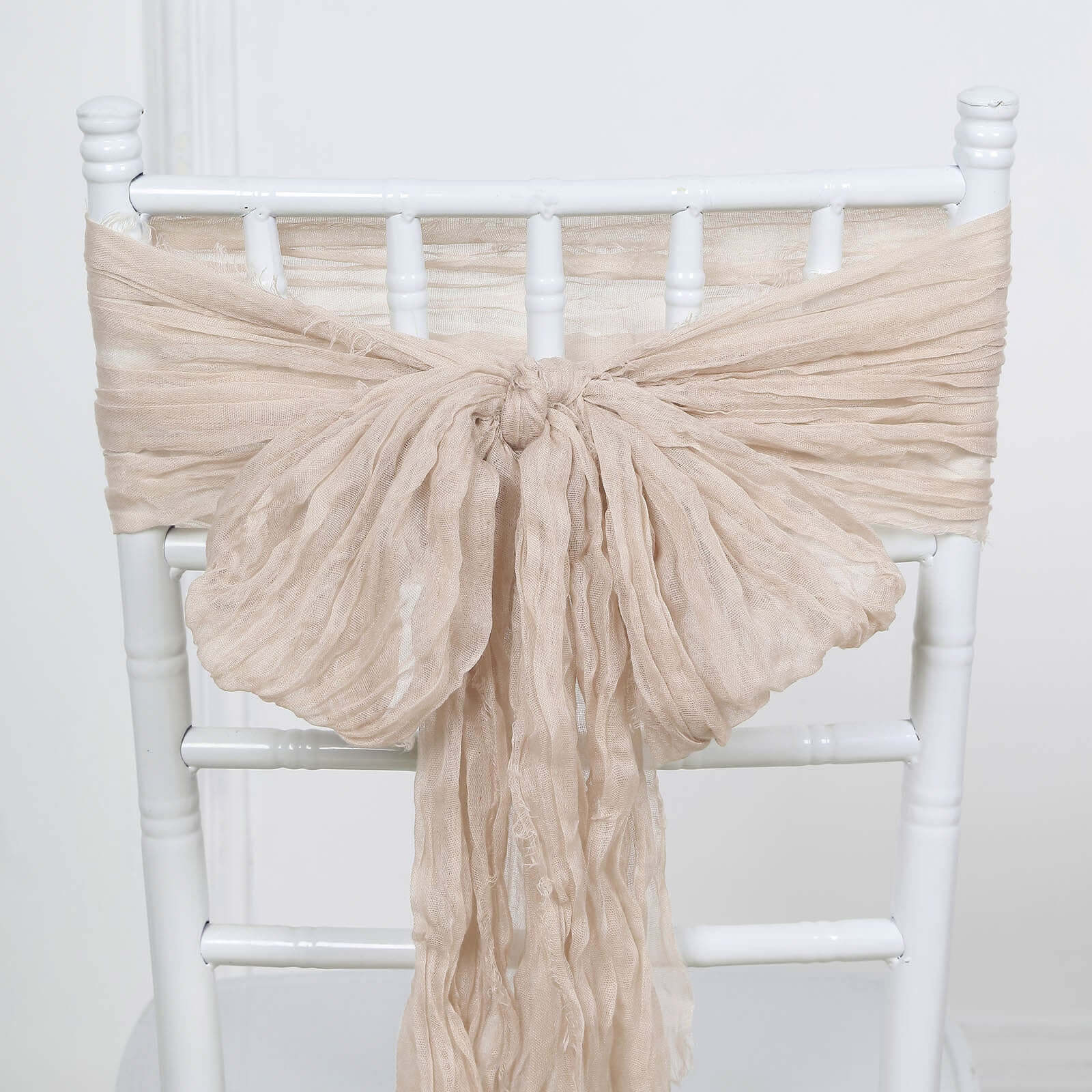 Hot Sale! 5-Piece Nude Beige Cheesecloth Gauze Chair Sashes for Boho Decor