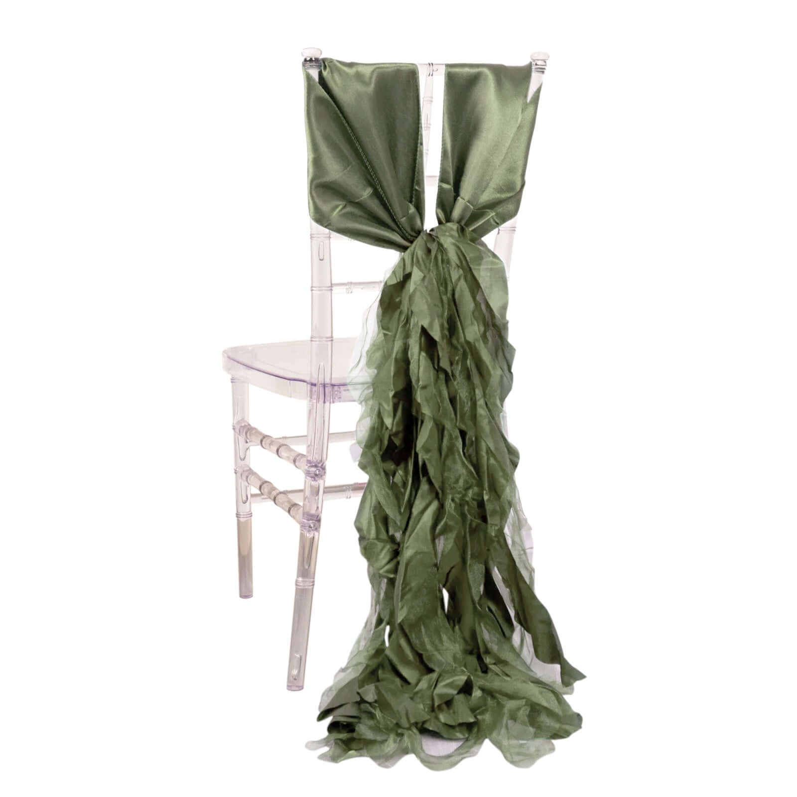 5-Piece Set of Dusty Sage Green Chiffon Satin Chair Sashes - Easy Install for Events