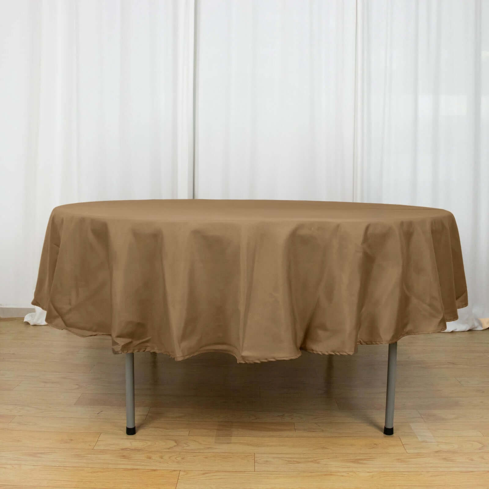Taupe 90-Inch Polyester Round Tablecloth: Stain & Wrinkle-Resistant