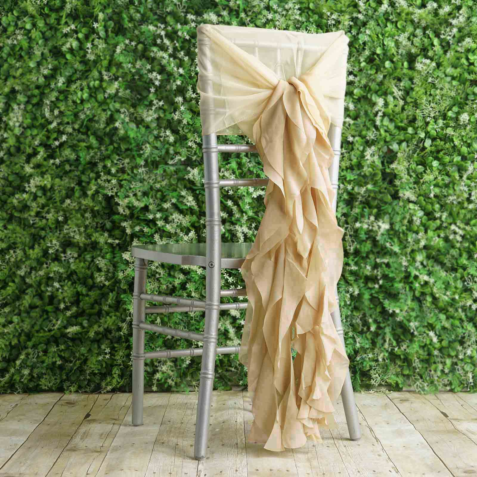 Stylish Champagne Chiffon Chair Sashes with Willow Ruffles - 1 Set
