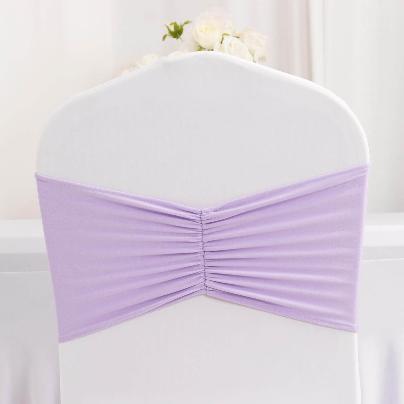 5-Pack Lavender Lilac Ruffled Spandex Chair Sashes - Wide & Easy Stretch Bands