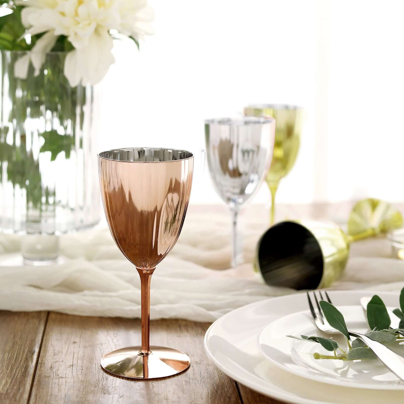 6-Pack Disposable Metallic Rose Gold Plastic Wine Glasses - Ideal for Parties & Special Events