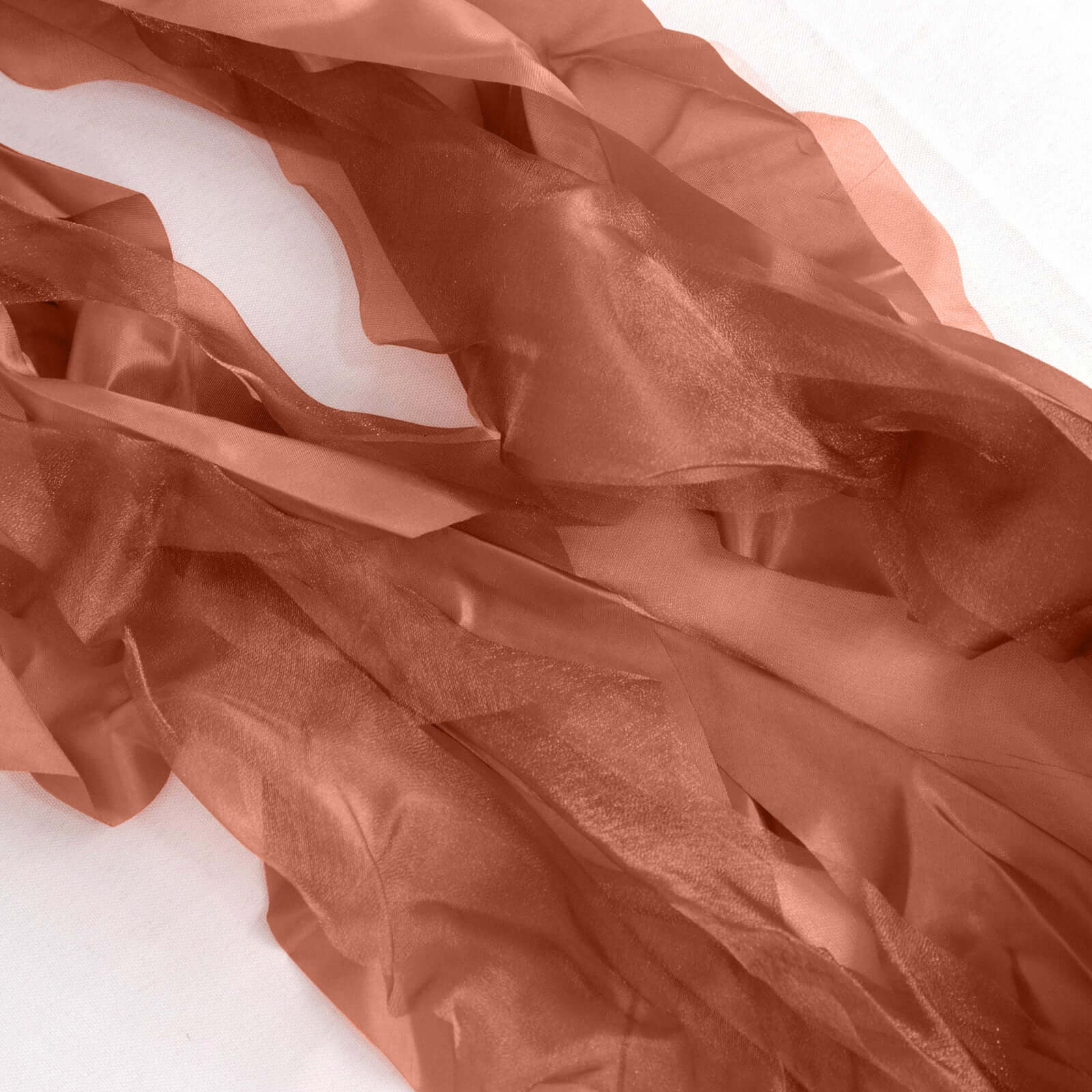 5-Pack Terracotta (Rust) Chiffon Satin Curly Willow Chair Sashes - Easy Install