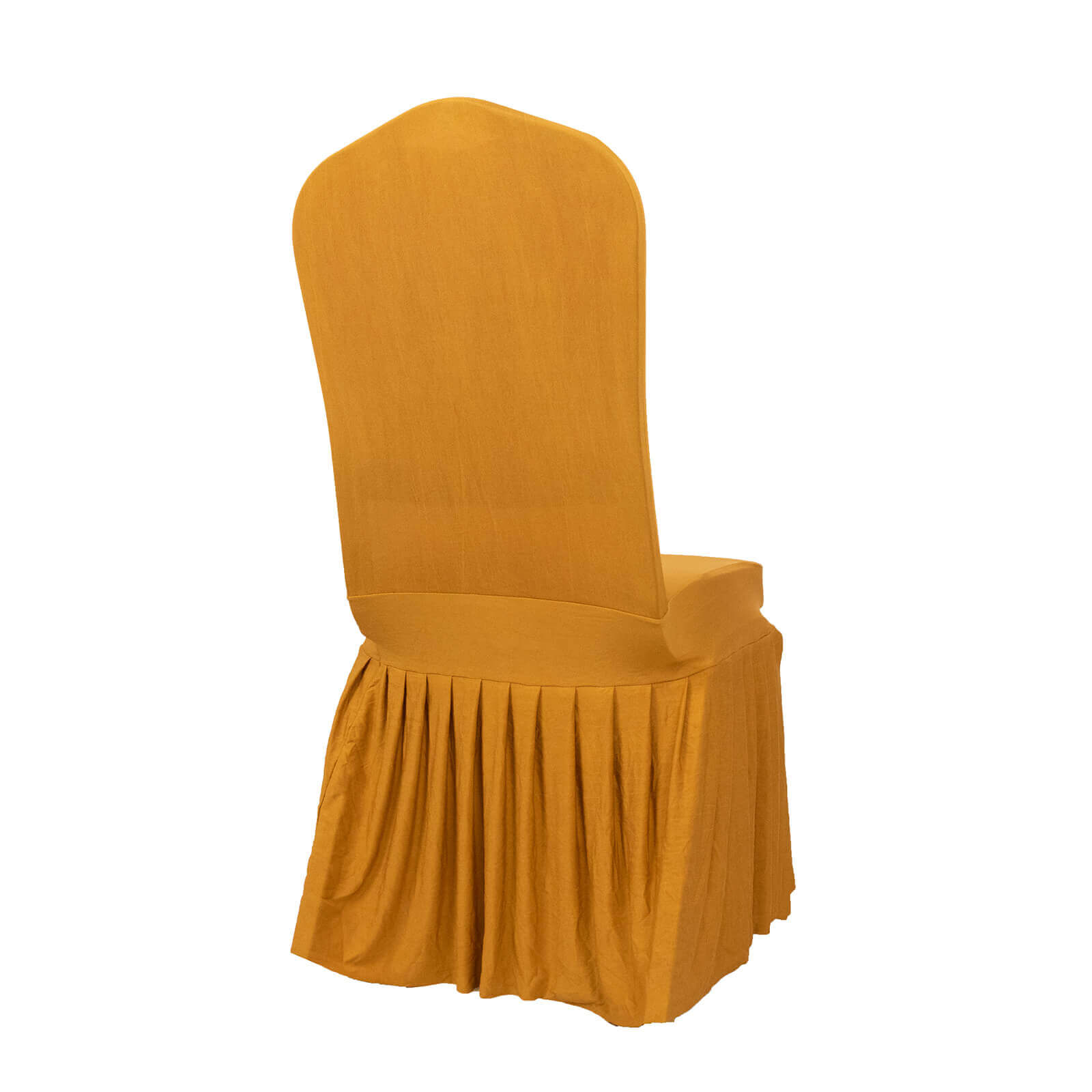 Gold Spandex Stretch Chair Cover with Ruffle Pleated Skirt - Ideal for Banquets!
