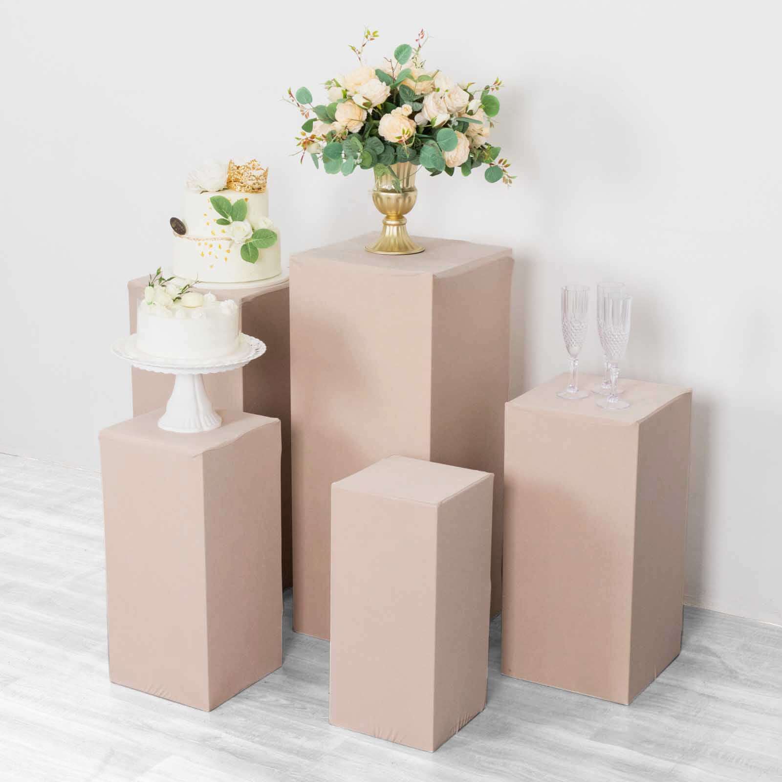 5-Piece Set of Stretchable Nude Spandex Rectangle Pedestal Stand Covers - 160 GSM