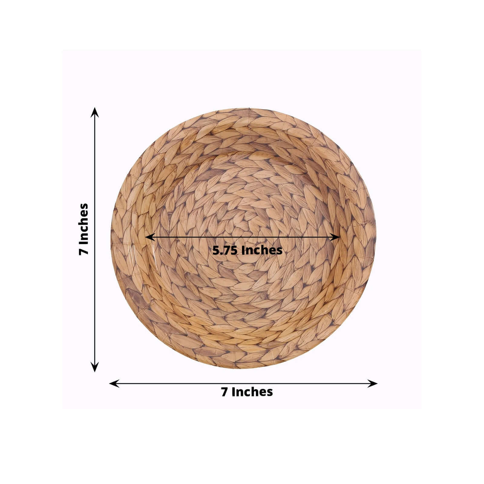 25-Pack 7" Natural Round Paper Dessert Plates with Woven Rattan Print - Premium Disposable Plates for Indoor/Outdoor Events
