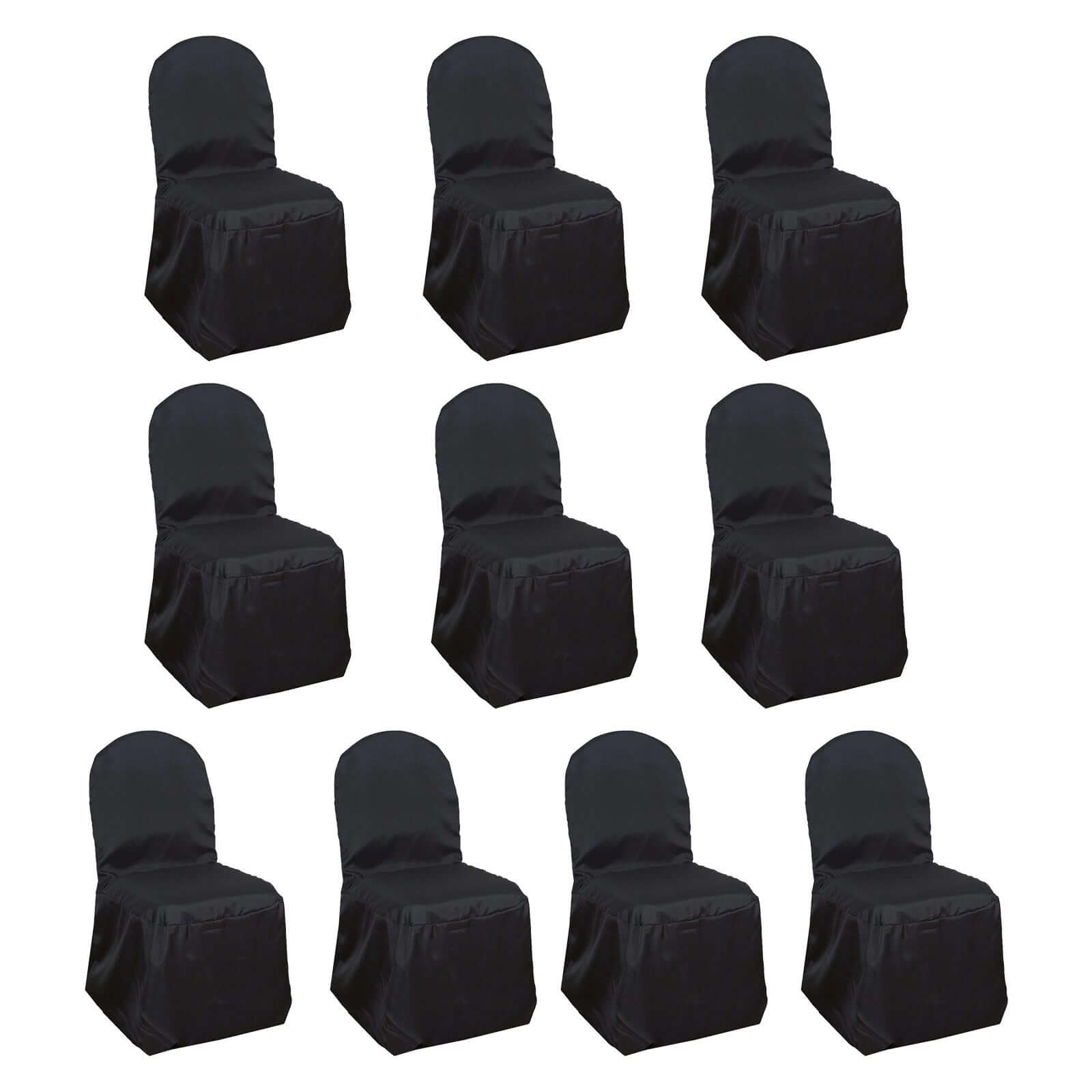10-Pack Black Polyester Slip-On Chair Covers for Banquet Chairs - Stain-Resistant & Reusable