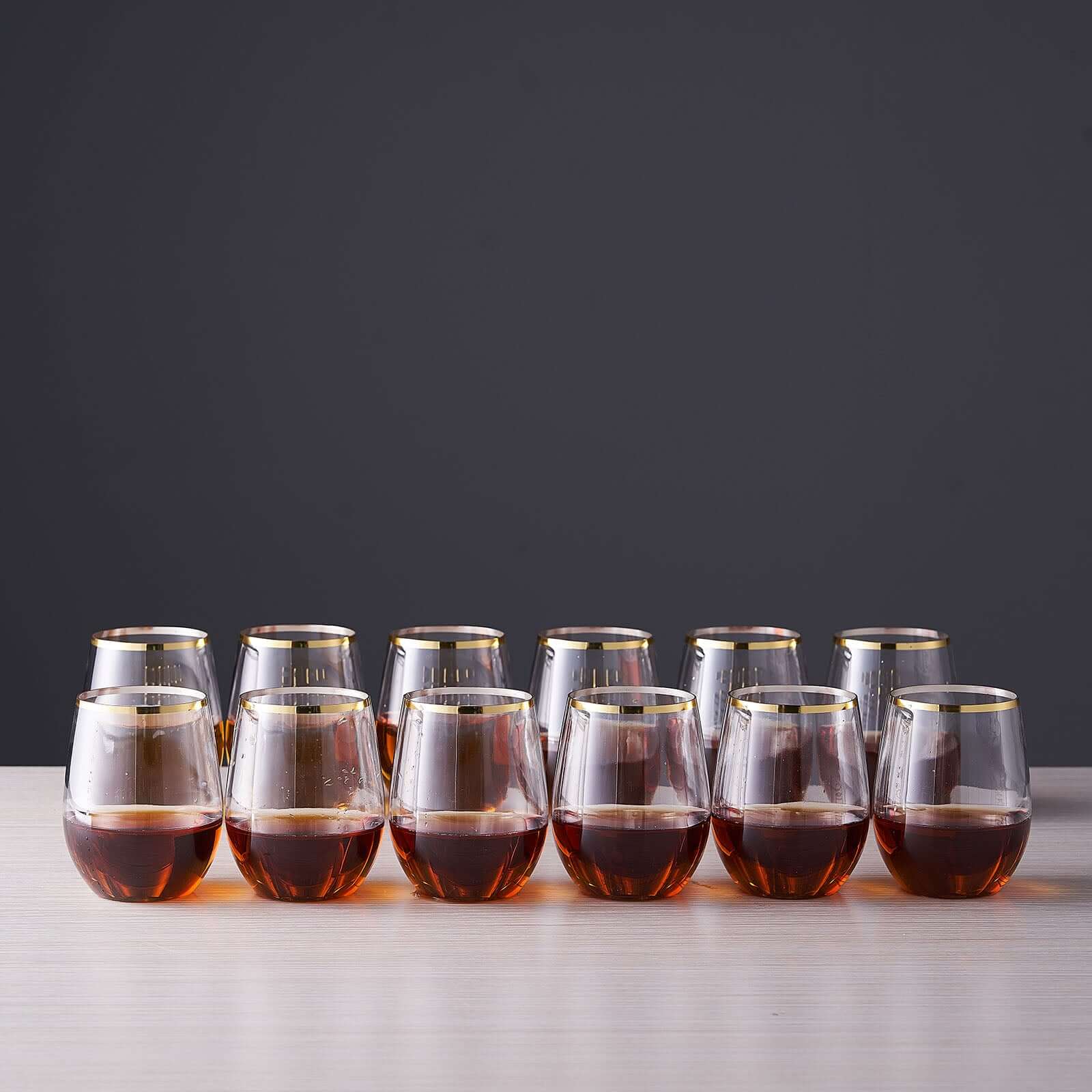 12-Pack Reusable 12oz Clear Plastic Wine Tumblers with Gold Rim - Ideal for Events