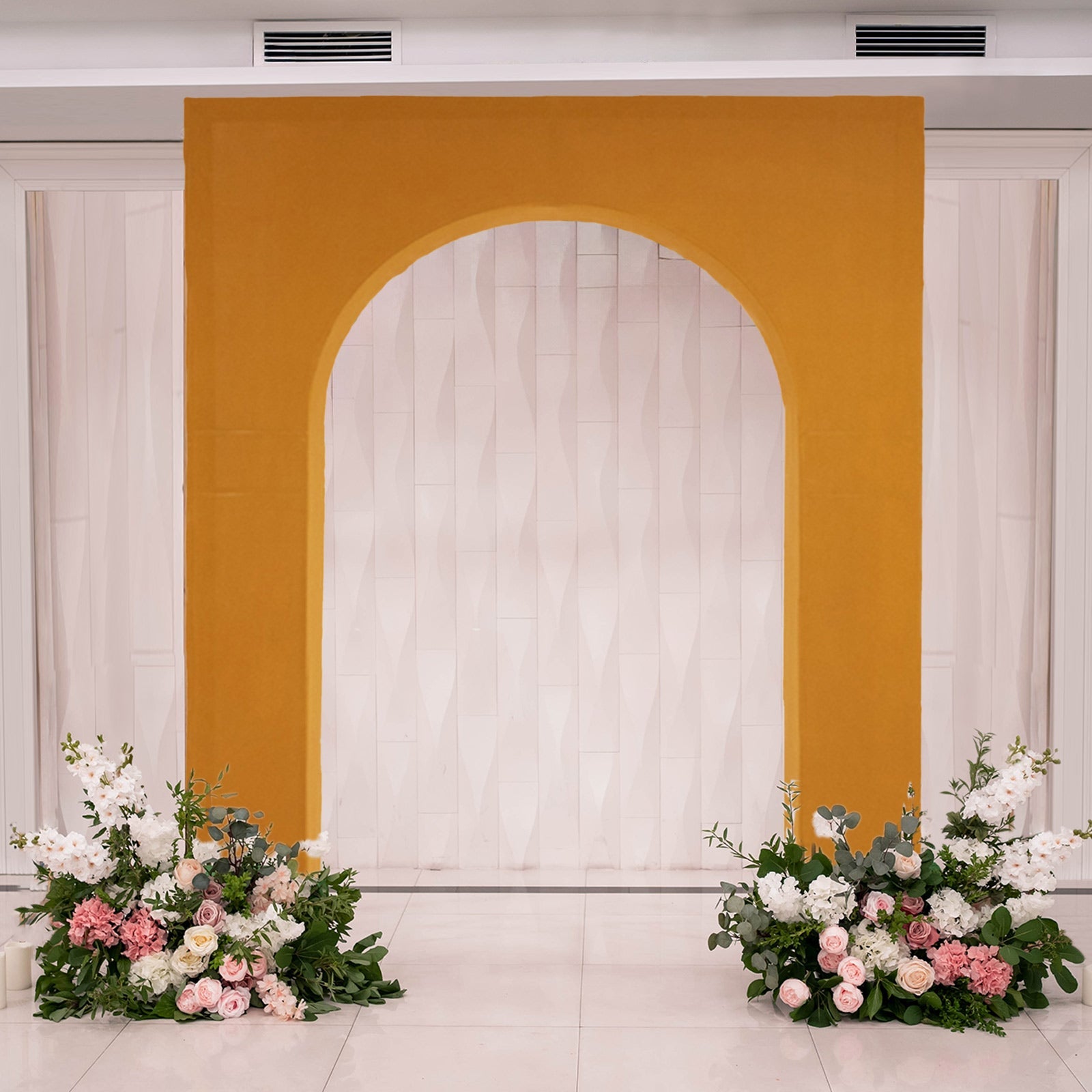 Hot Sale! 7ft Gold Spandex Backdrop Cover for Wedding Arch, Stretch Fitted Floral Balloon Frame