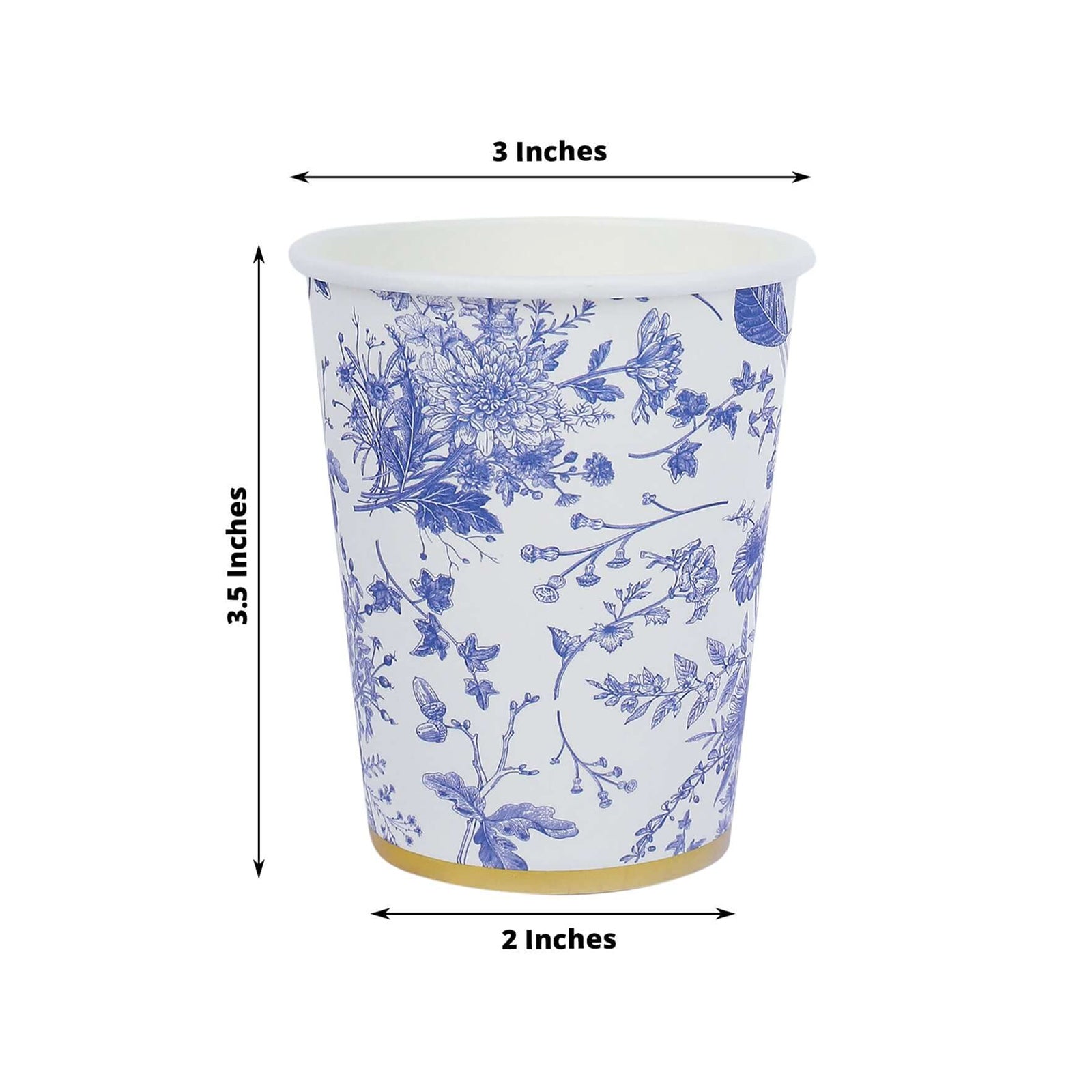 24-Pack 9oz Disposable Paper Party Cups in Elegant French Toile Pattern with Gold Rim