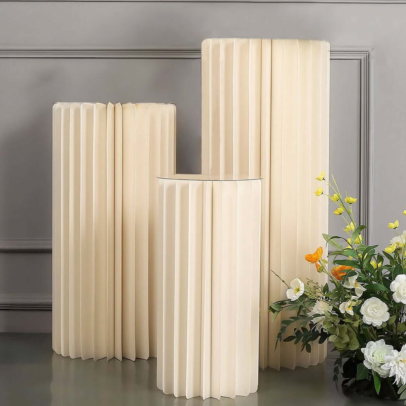 Hot Sale! 24-Inch Ivory Cylinder Display Column Stand with PVC Top Plate for Events
