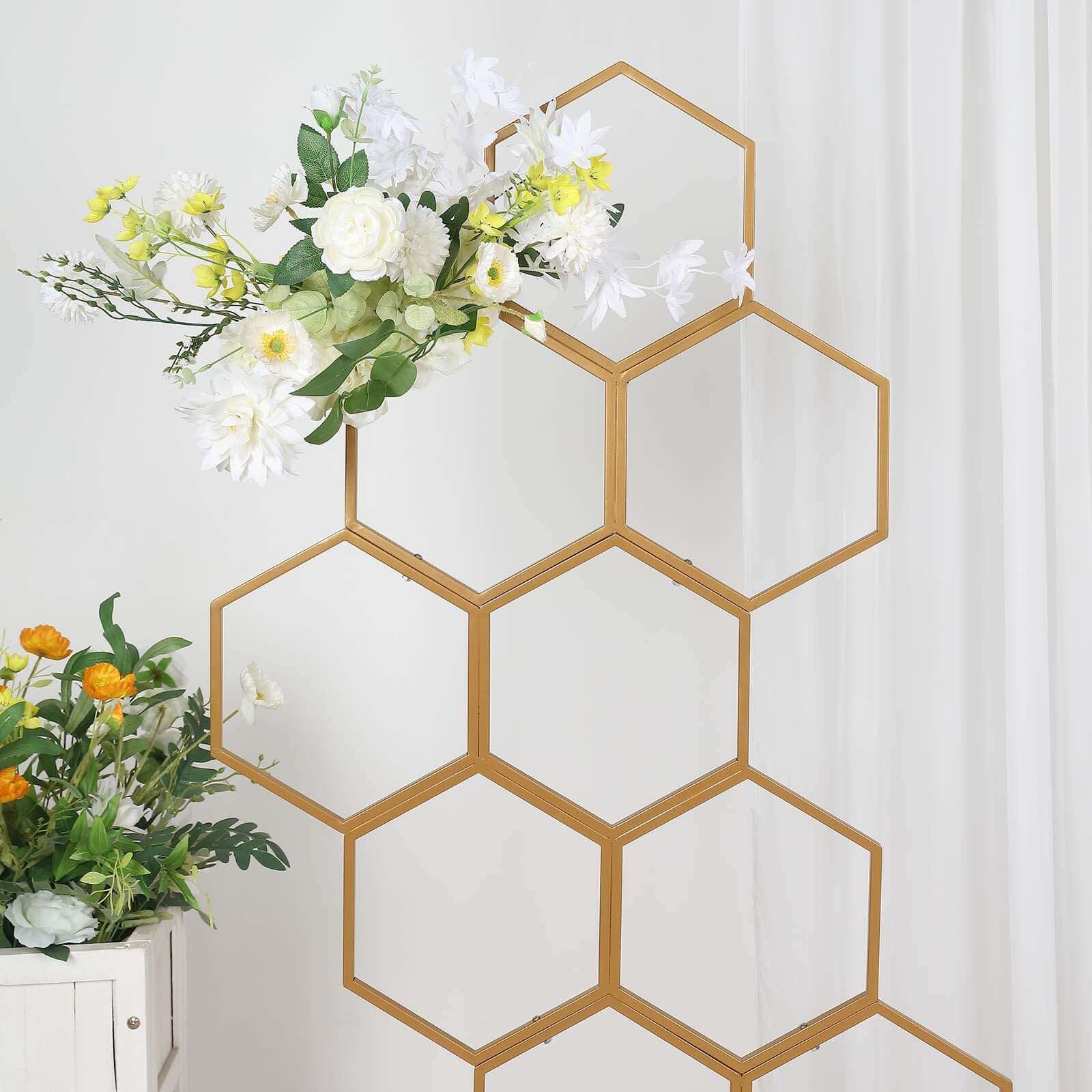 6ft Gold Metal Honeycomb Floor Standing Wedding & Party Flower Frame Backdrop Stand