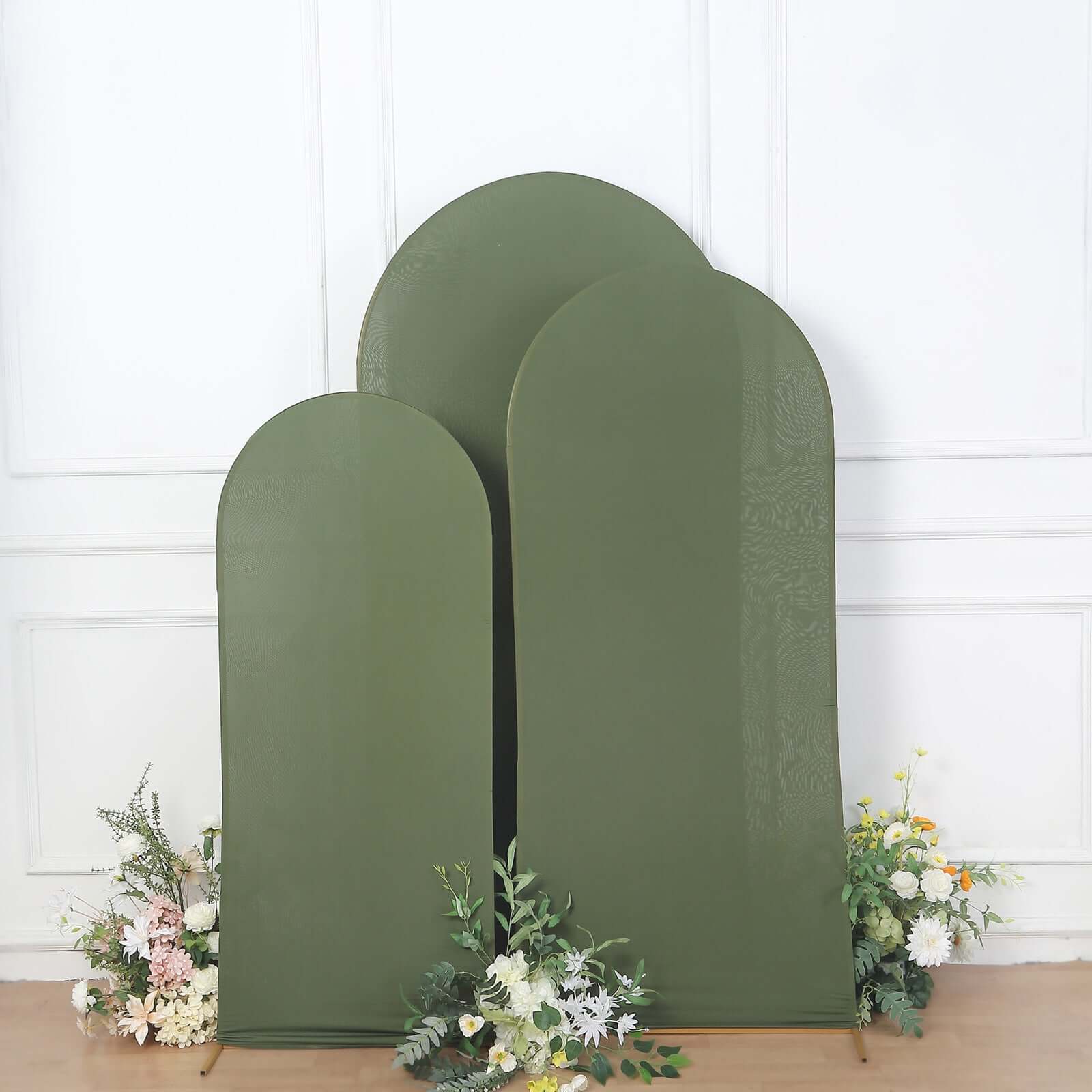 3-Piece Set of Matte Olive Green Spandex Fitted Covers for Round Top Chiara Wedding Arch - 5ft, 6ft, 7ft