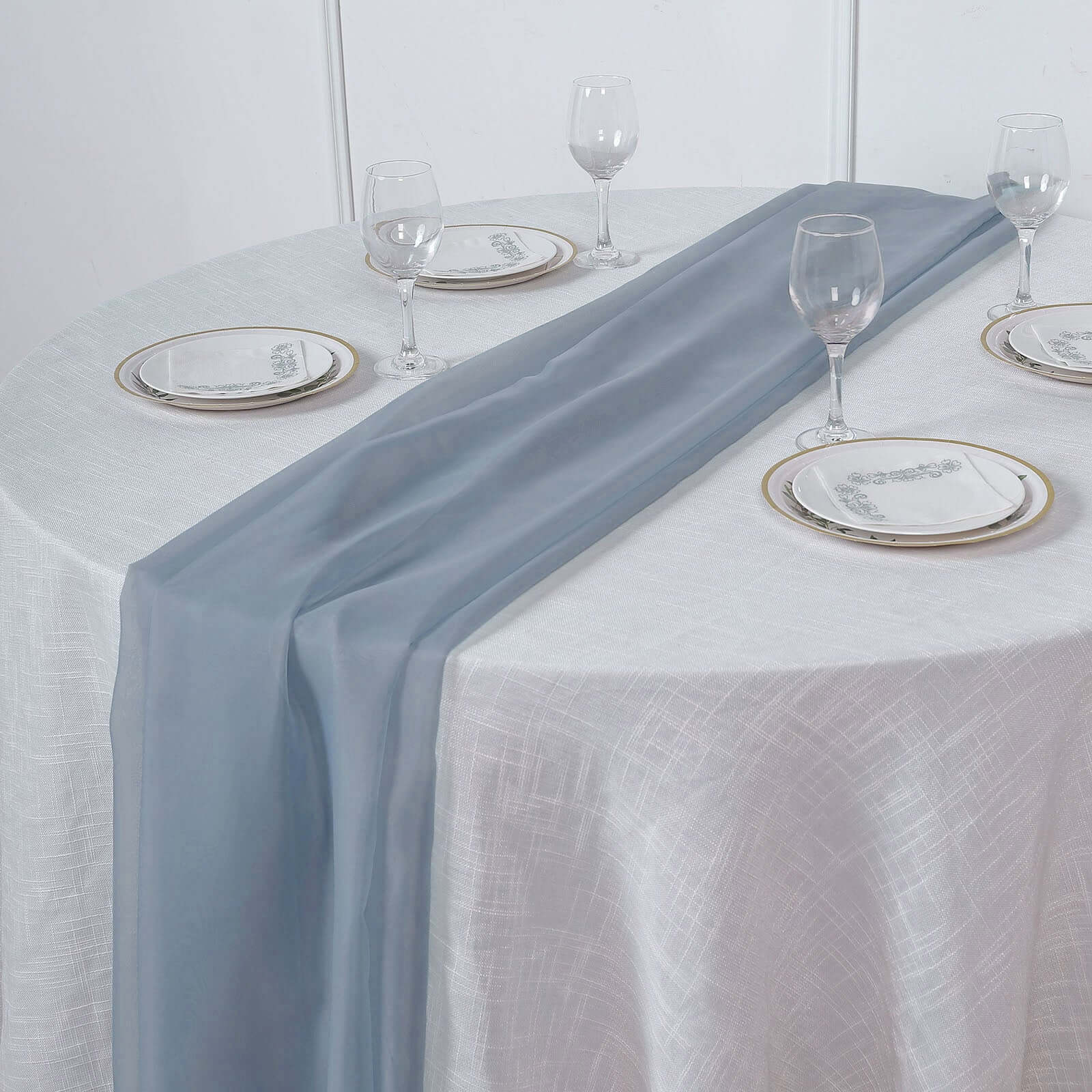 Dusty Blue Premium Chiffon 6ft Flowy & Light Table Runner for Decor
