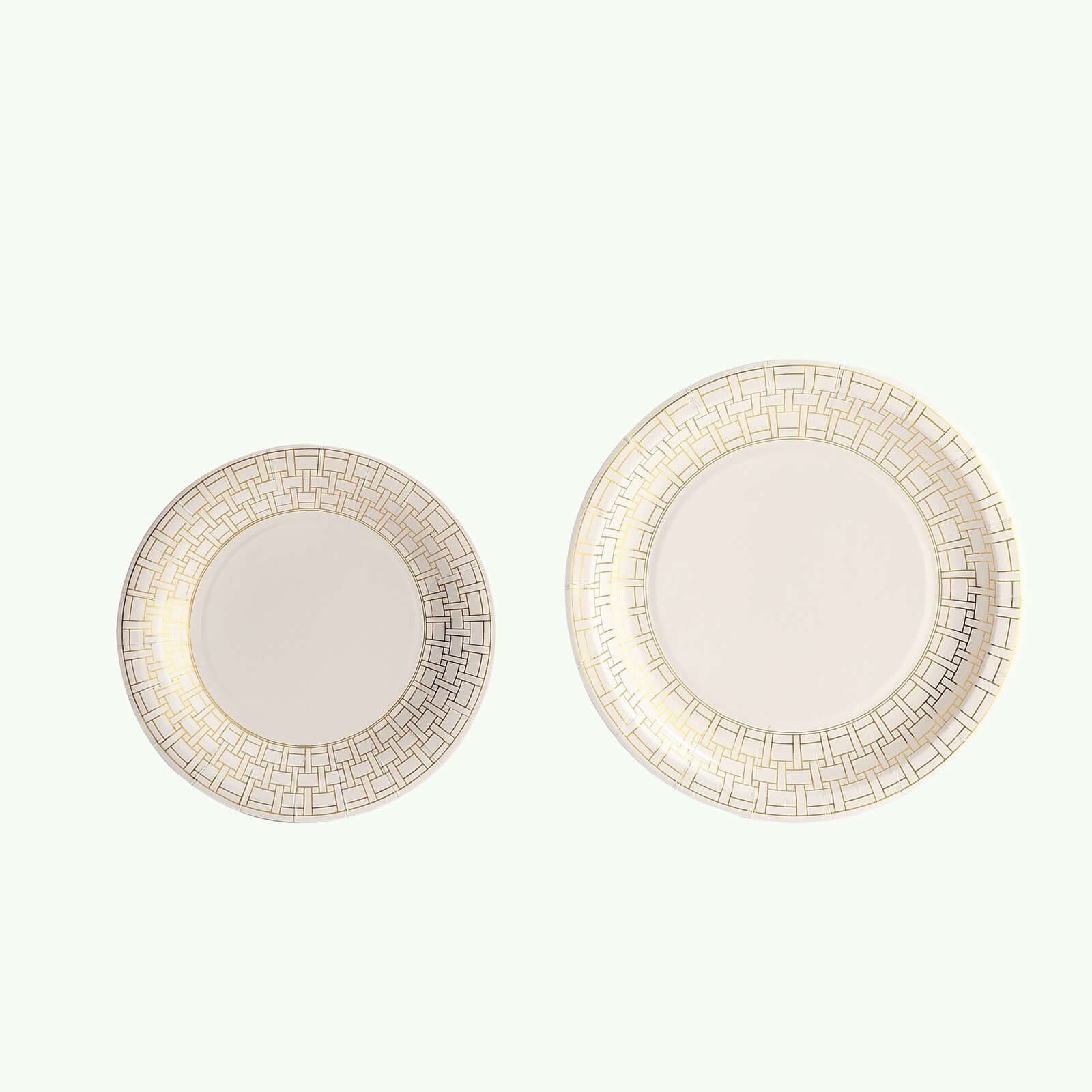 25-Pack Disposable White Paper Dinner Plates with 9" Gold Basketweave Rim for Parties
