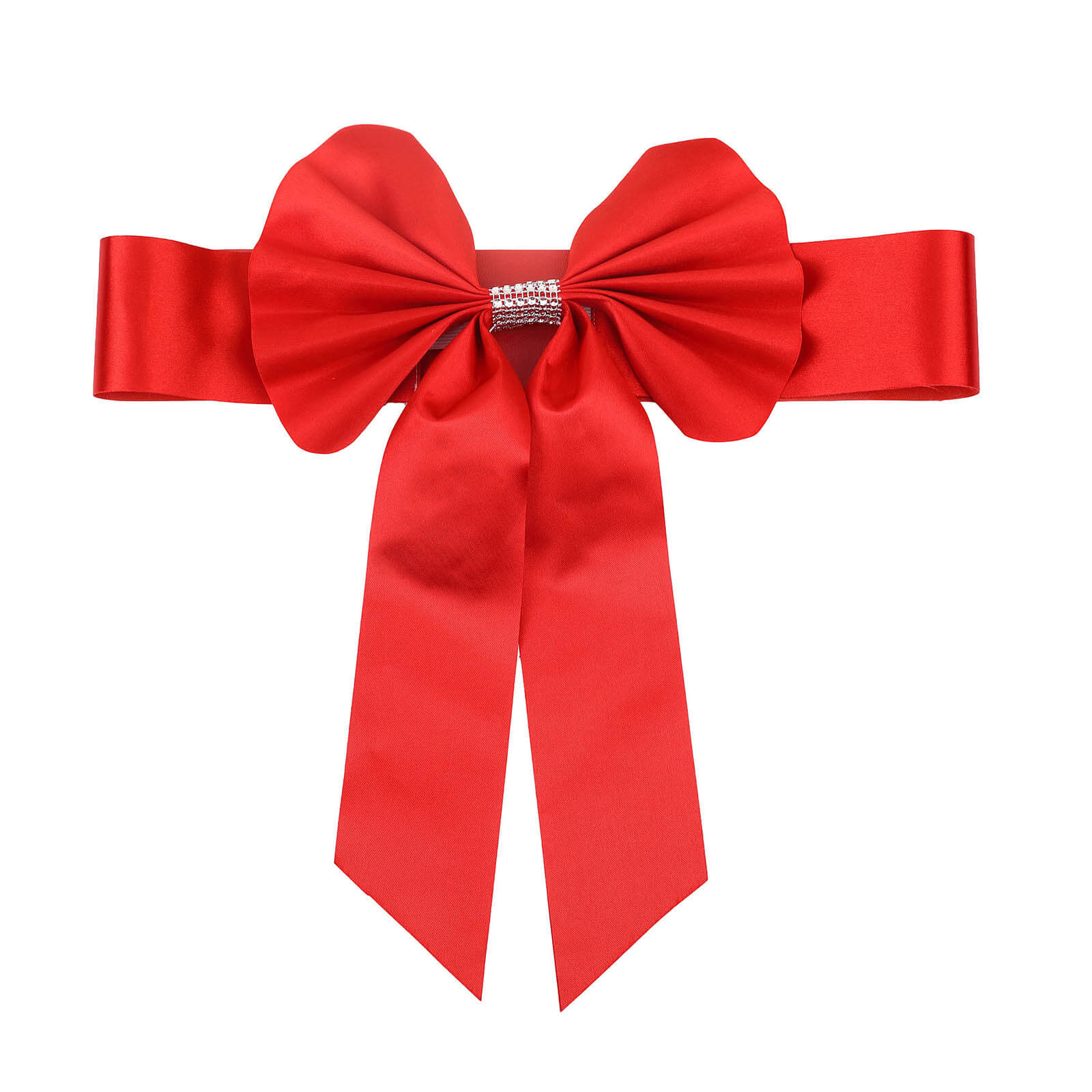 Hot Sale! 5-Pack Red Satin Faux Leather Chair Sashes with Diamond Rhinestone Buckles
