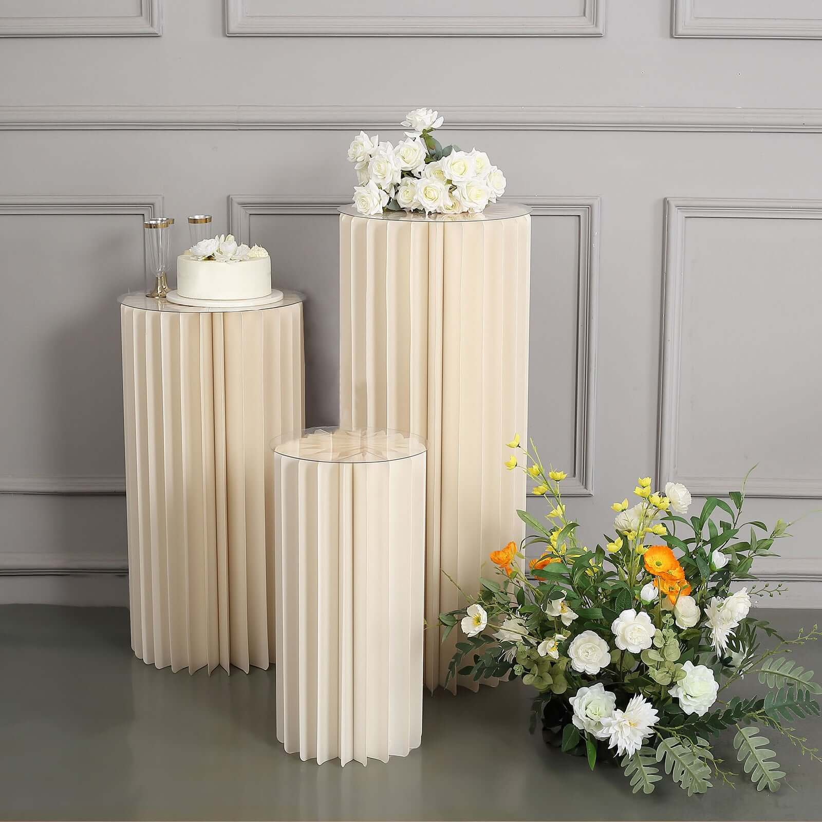 Hot Sale! 24-Inch Ivory Cylinder Display Column Stand with PVC Top Plate for Events