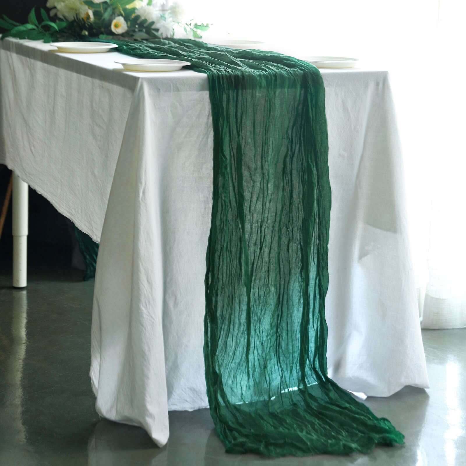 Hot Sale! 10ft Hunter Emerald Green Gauze Cheesecloth Table Runner - Rustic Boho Style