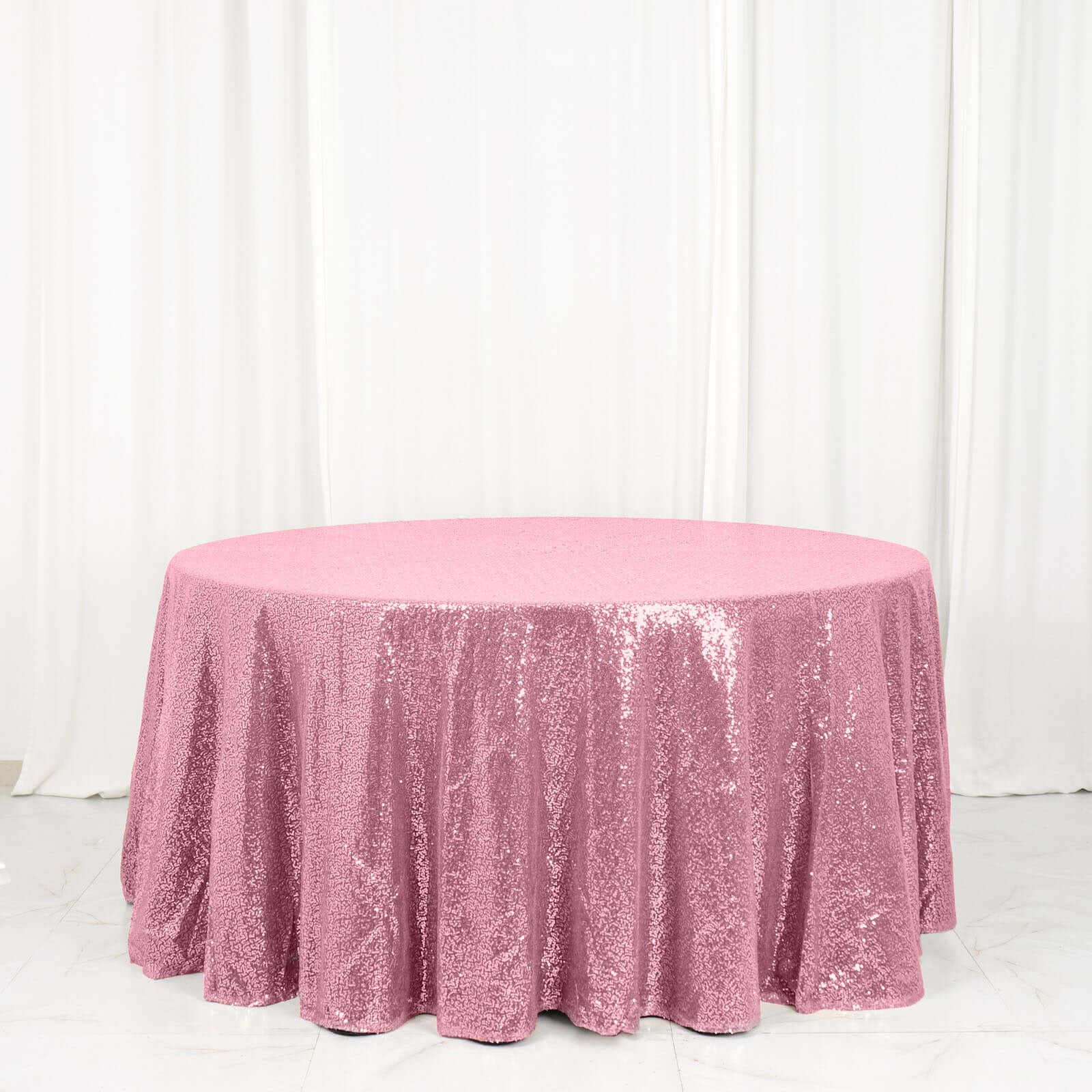 Hot Sale! Pink Seamless Glittering Round Tablecloth, 120-Inch for Themed Events