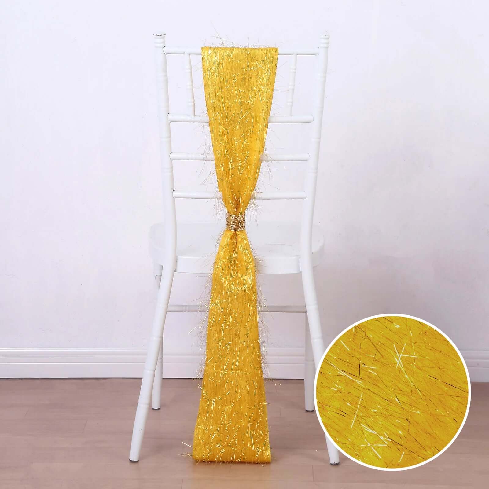 Hot Deal! 5-Pack Gold Metallic Tinsel Fringe Polyester Chair Sashes - Sparkly & Easy-to-Use