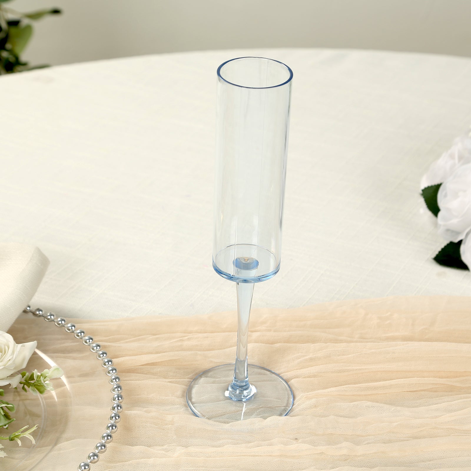 6-Pack Reusable Transparent Dusty Blue Plastic Champagne Flute Glasses, 9.5" Tall, 6oz