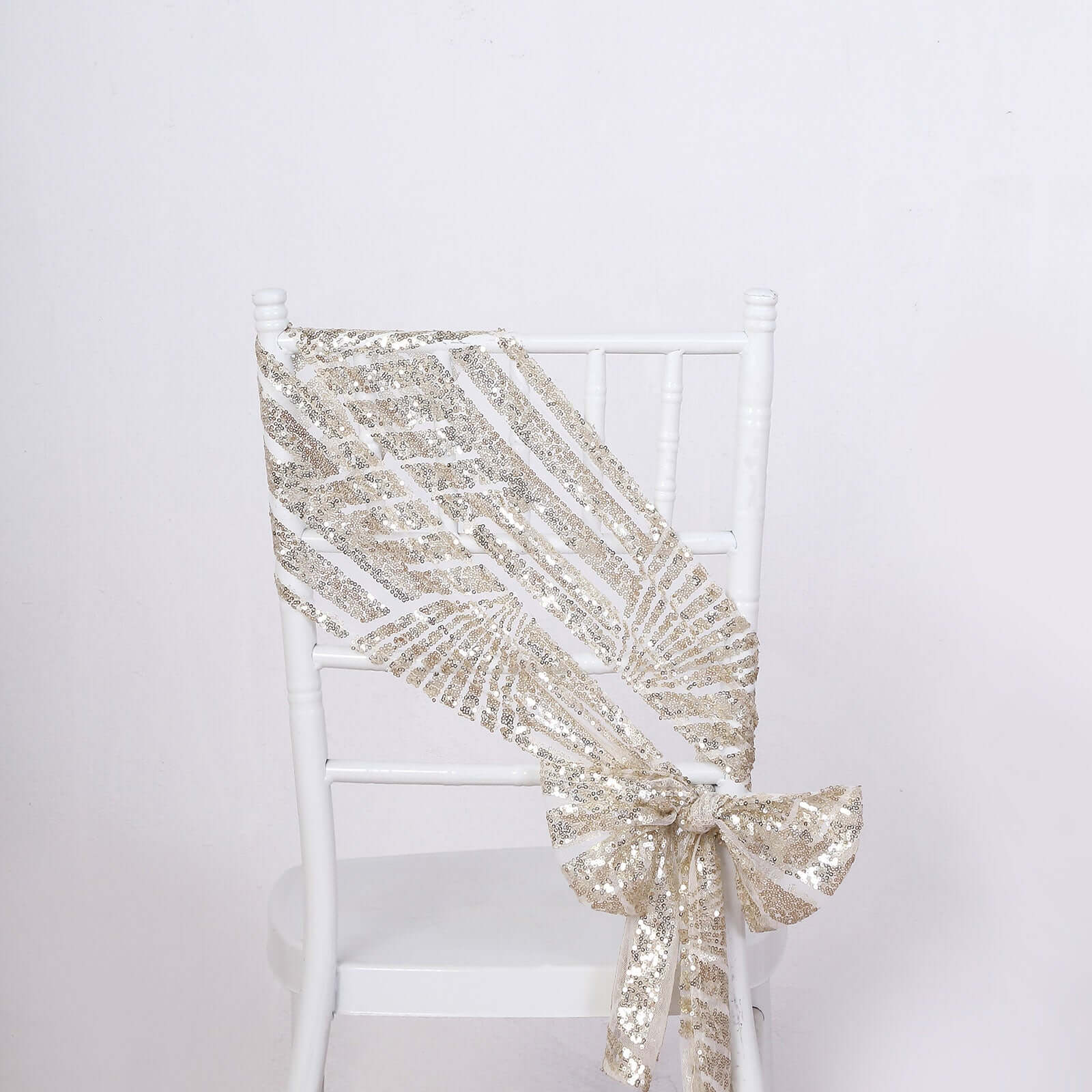 Hot Deal! 5-Pack Champagne Glitz Sequin Chair Sashes with Geometric Diamond Design
