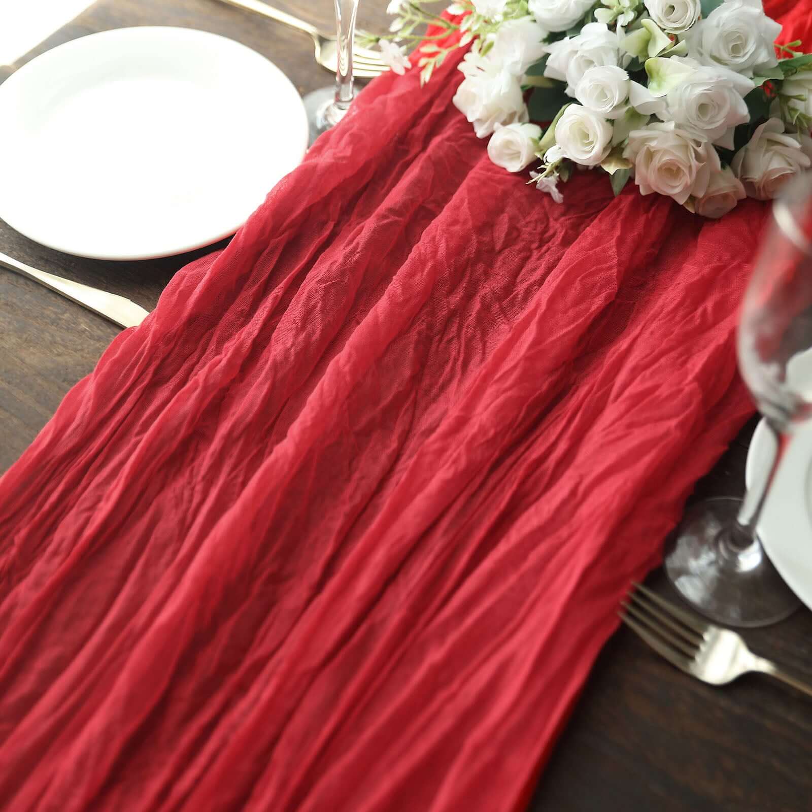 Hot Sale! 10ft Red Gauze Cheesecloth Table Runner for Rustic Boho Weddings and Parties