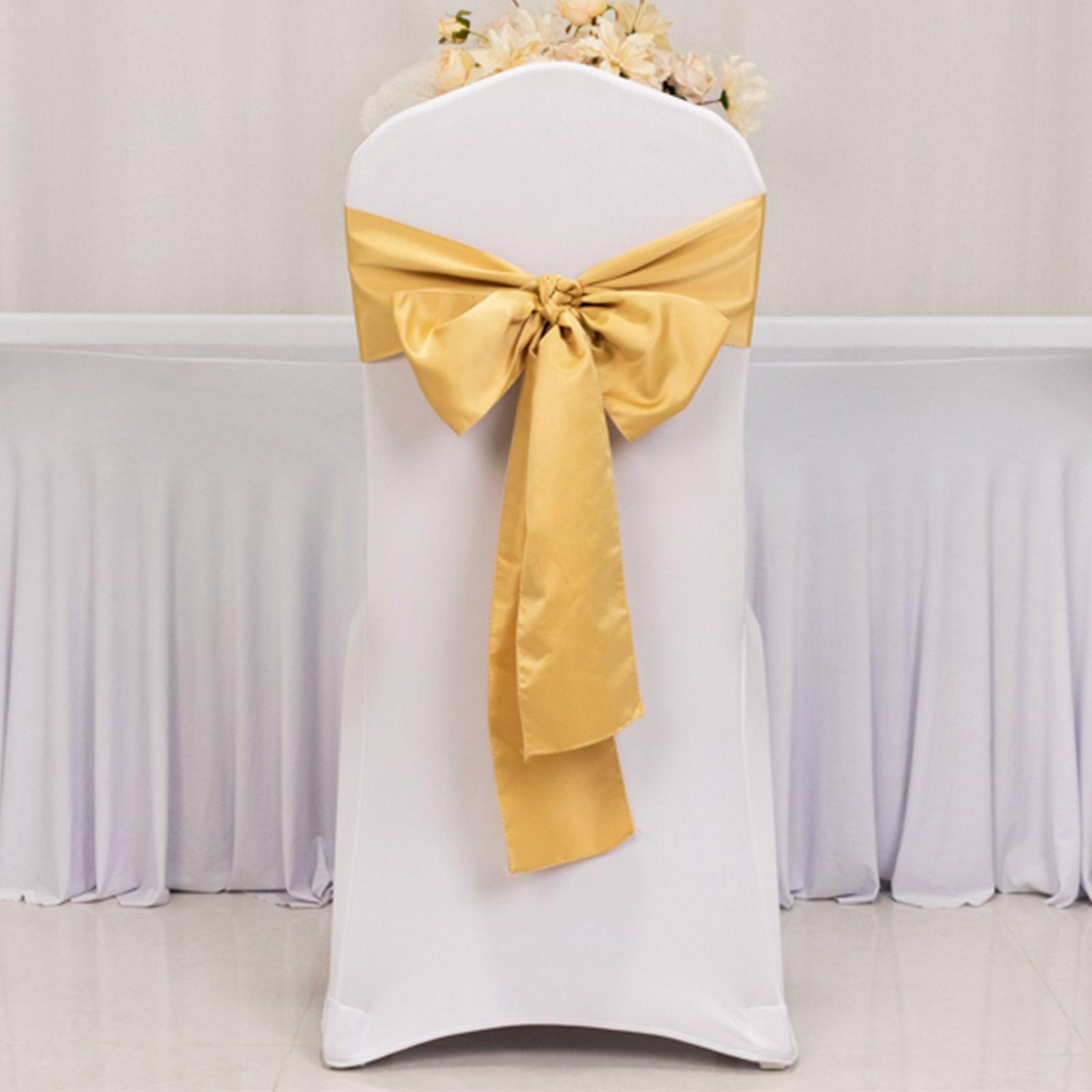 5-Pack Lamour Satin Chair Sashes in Champagne - High-Quality Reusable Decor for Events