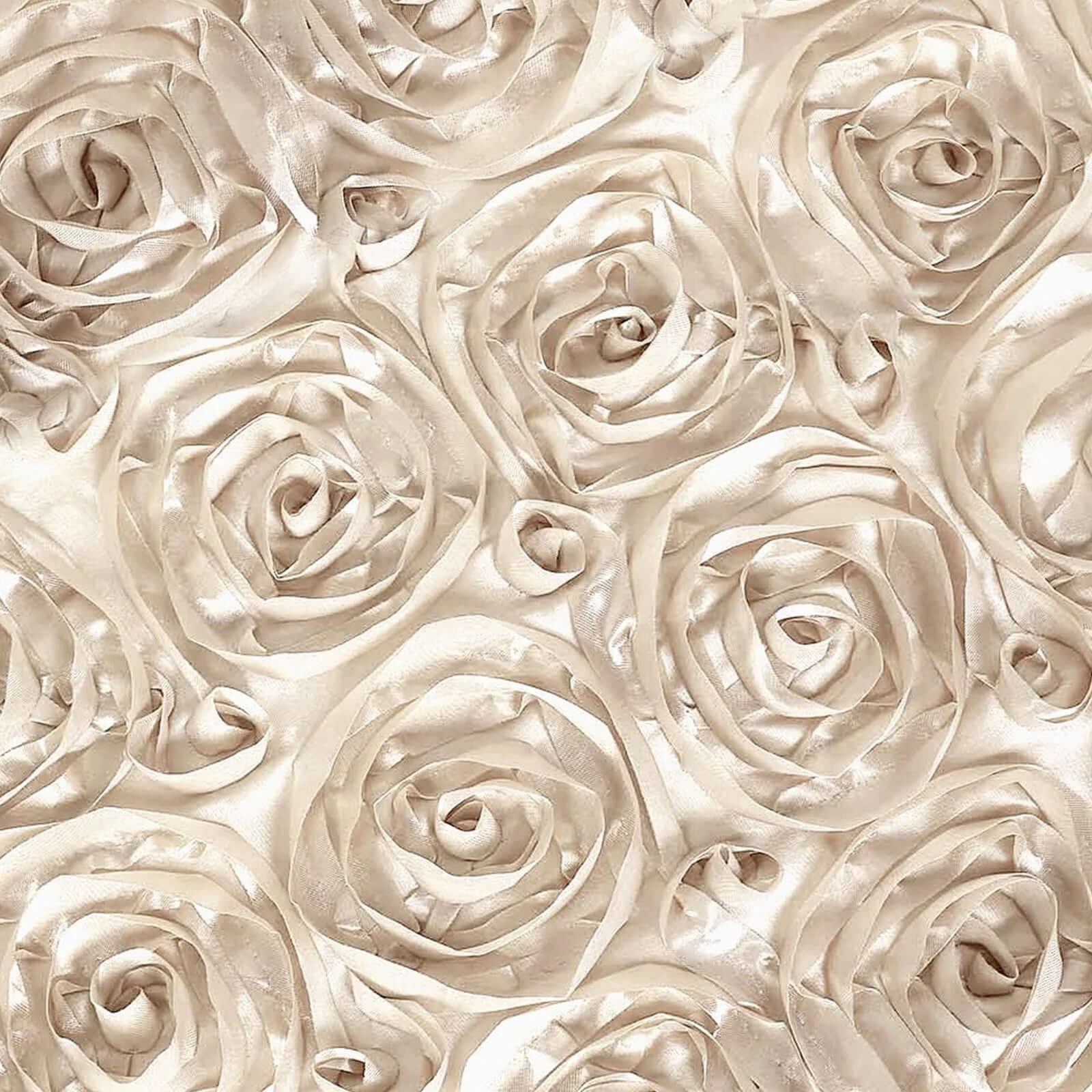 Beige High - Quality Satin 120 - inch Round Tablecloth with 3D Rosette Design
