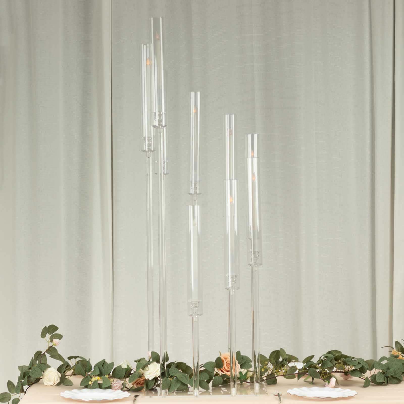 4ft Clear 9-Arm Cluster Acrylic Candelabra with Square Base - Elegant Table Centerpiece for Pillar Candles