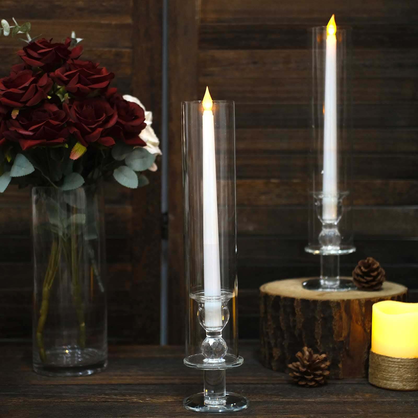 Hot Deal! 2-Pack Clear Crystal Hurricane Taper Candle Holders, 14-Inch Tall