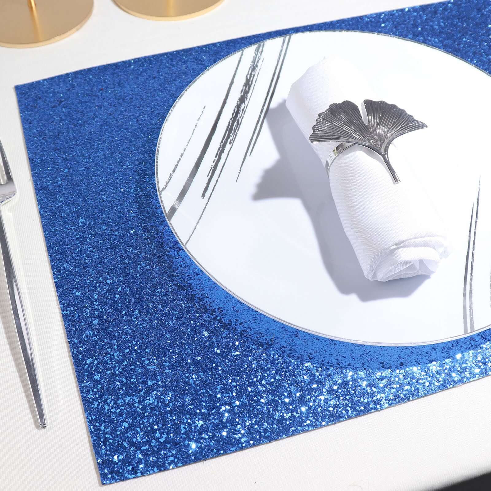 Hot Deal! 6-Pack Royal Blue Glitter Rectangle Non-Slip Placemats 12x18