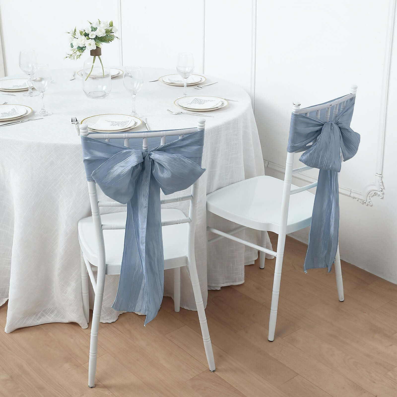 5-Pack Dusty Blue Taffeta Chair Sashes - Ideal for Weddings & Gatherings