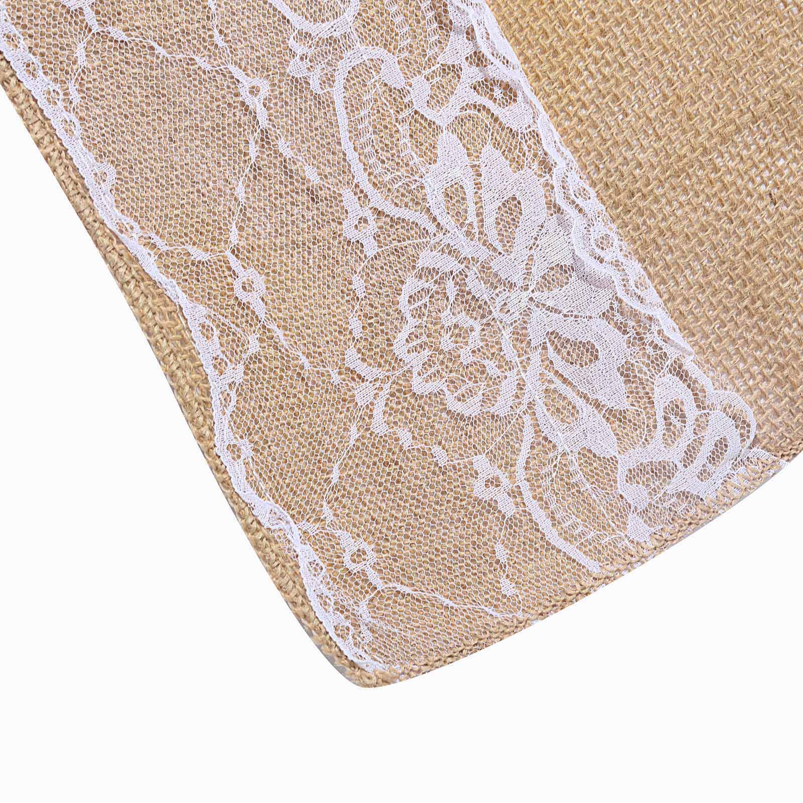 Get This Stunning 30ft Natural Jute Burlap Aisle Runner with Elegant White Floral Lace Borders