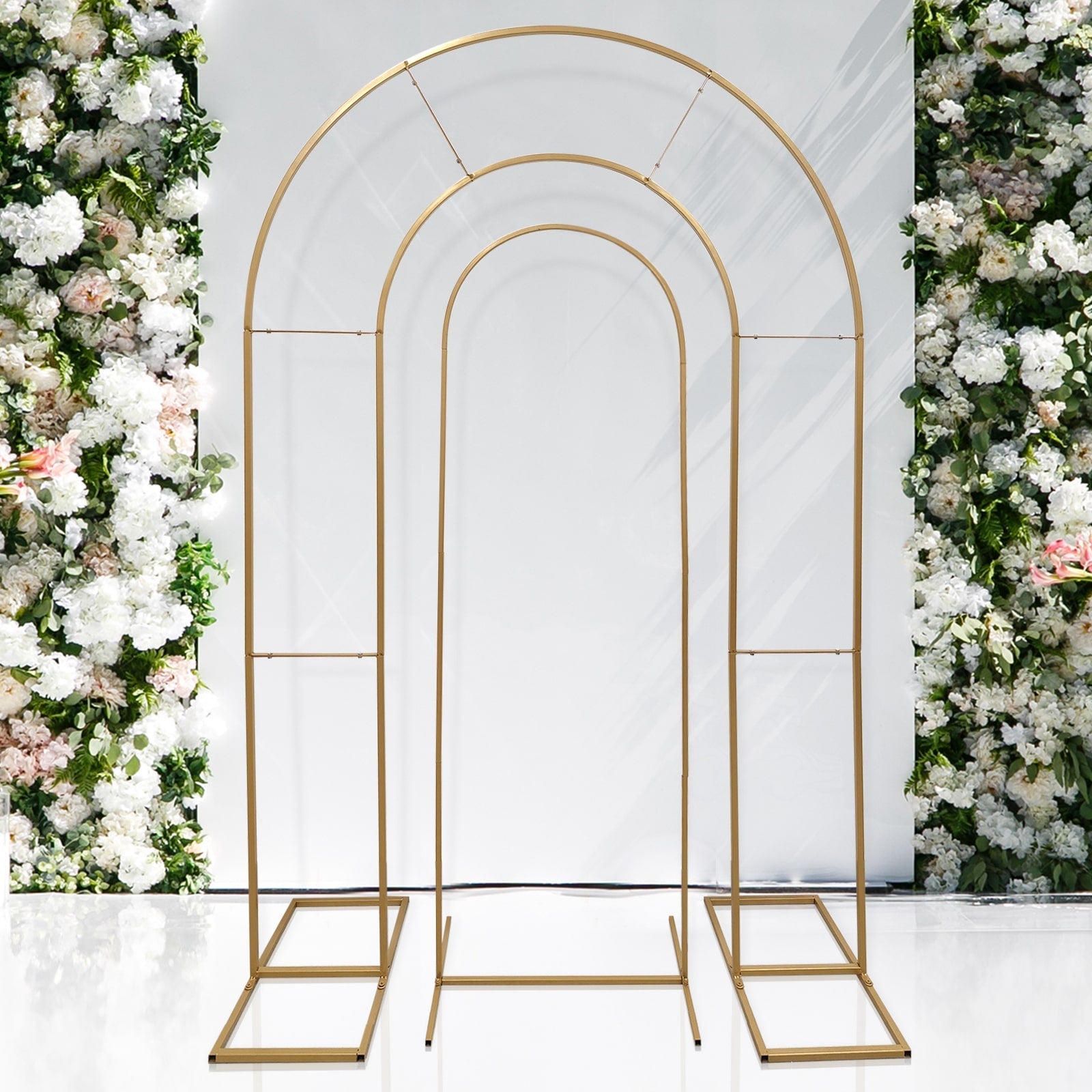Get 2 Gold Metal Round Top Wedding Arches - 6ft & 8ft, Ideal for Ceremonies